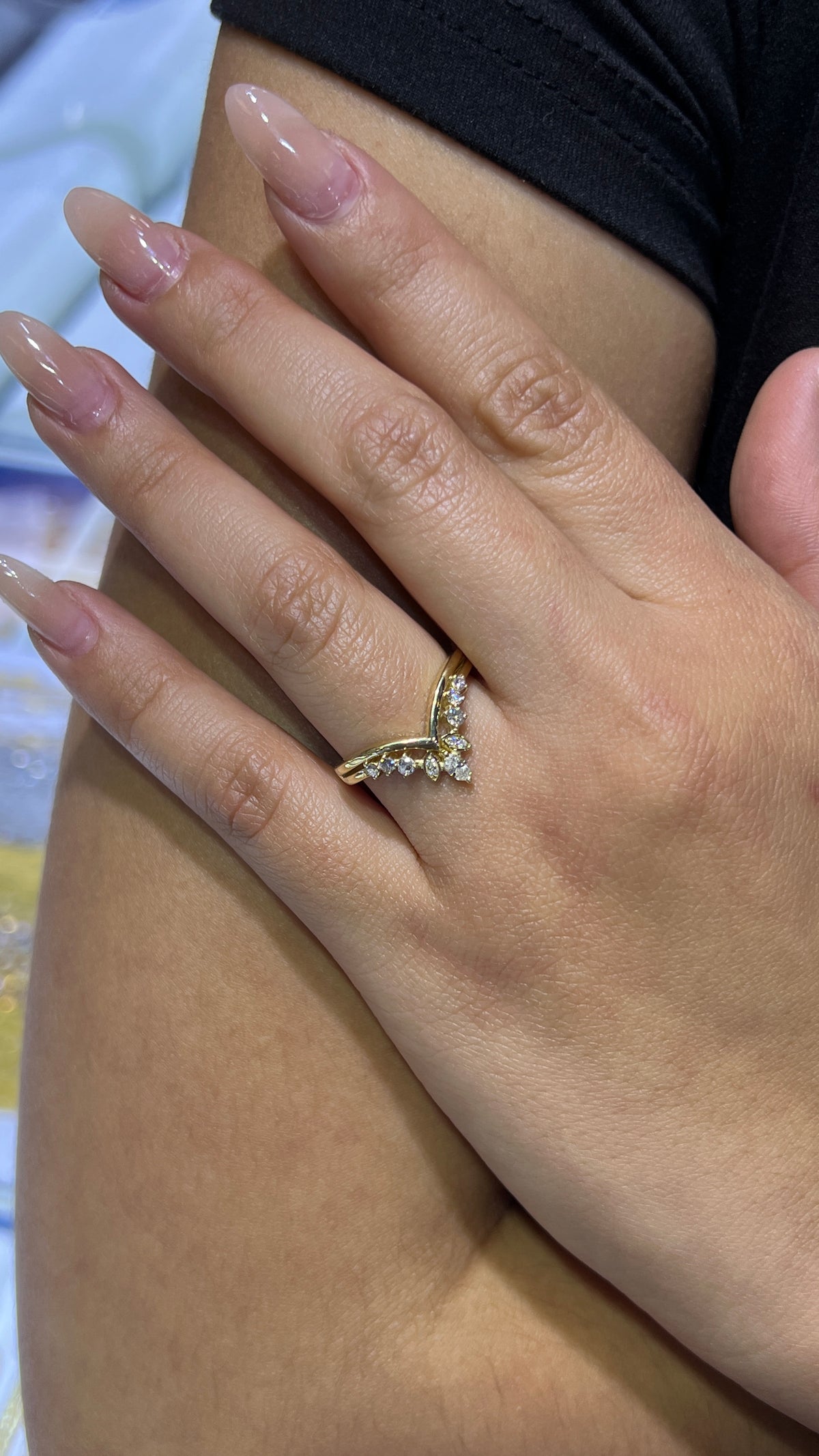 Marquise Two-Layer Diamond Chevron Band 14K Gold BAN182