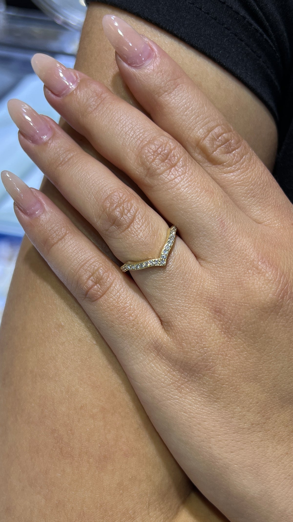 3-Point Pave Diamond Chevron Band 14K Gold BAN183