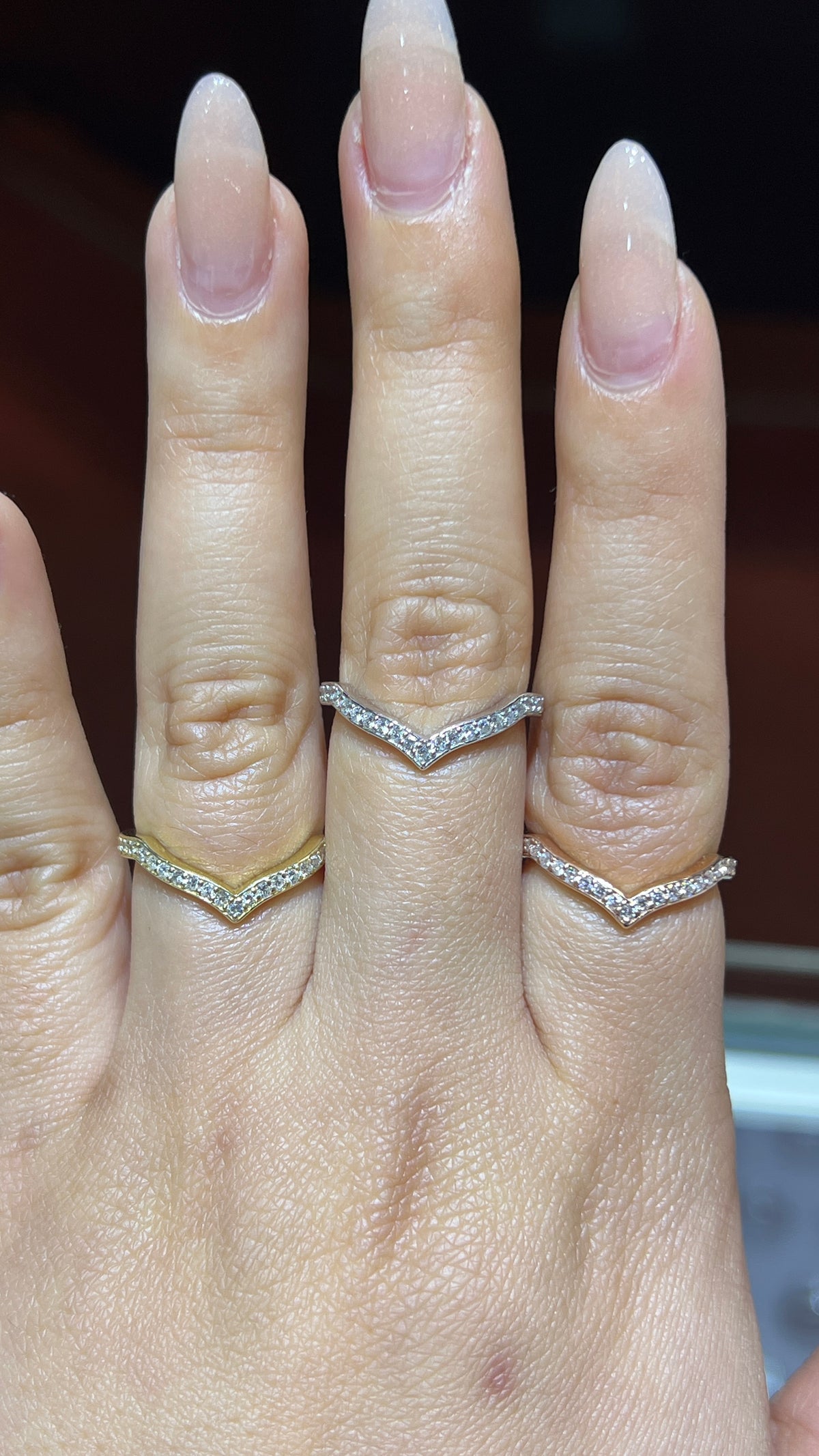 3-Point Pave Diamond Chevron Band 14K Gold BAN183