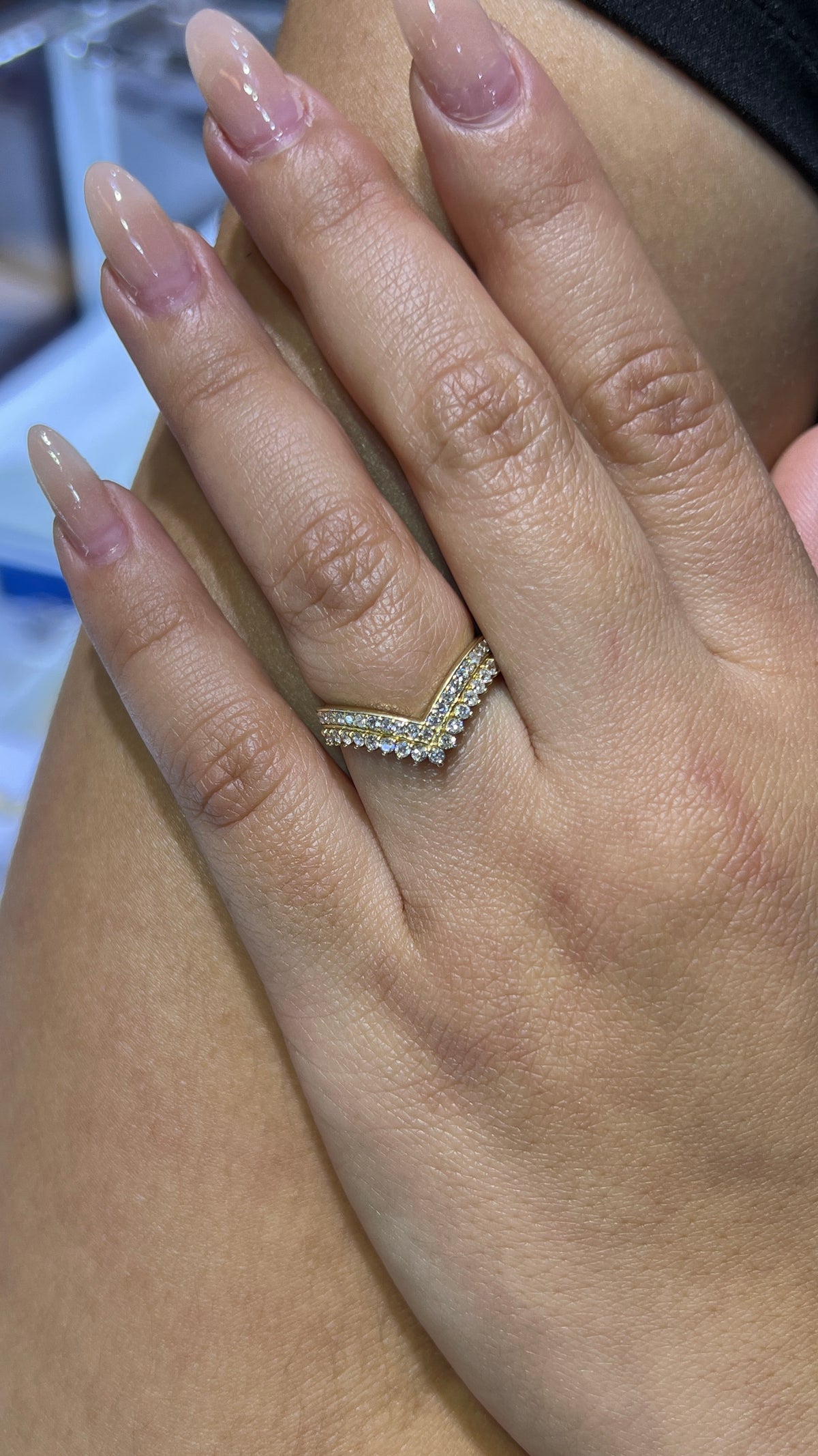 Double Layer Diamond Chevron Band 14K Gold BAN184