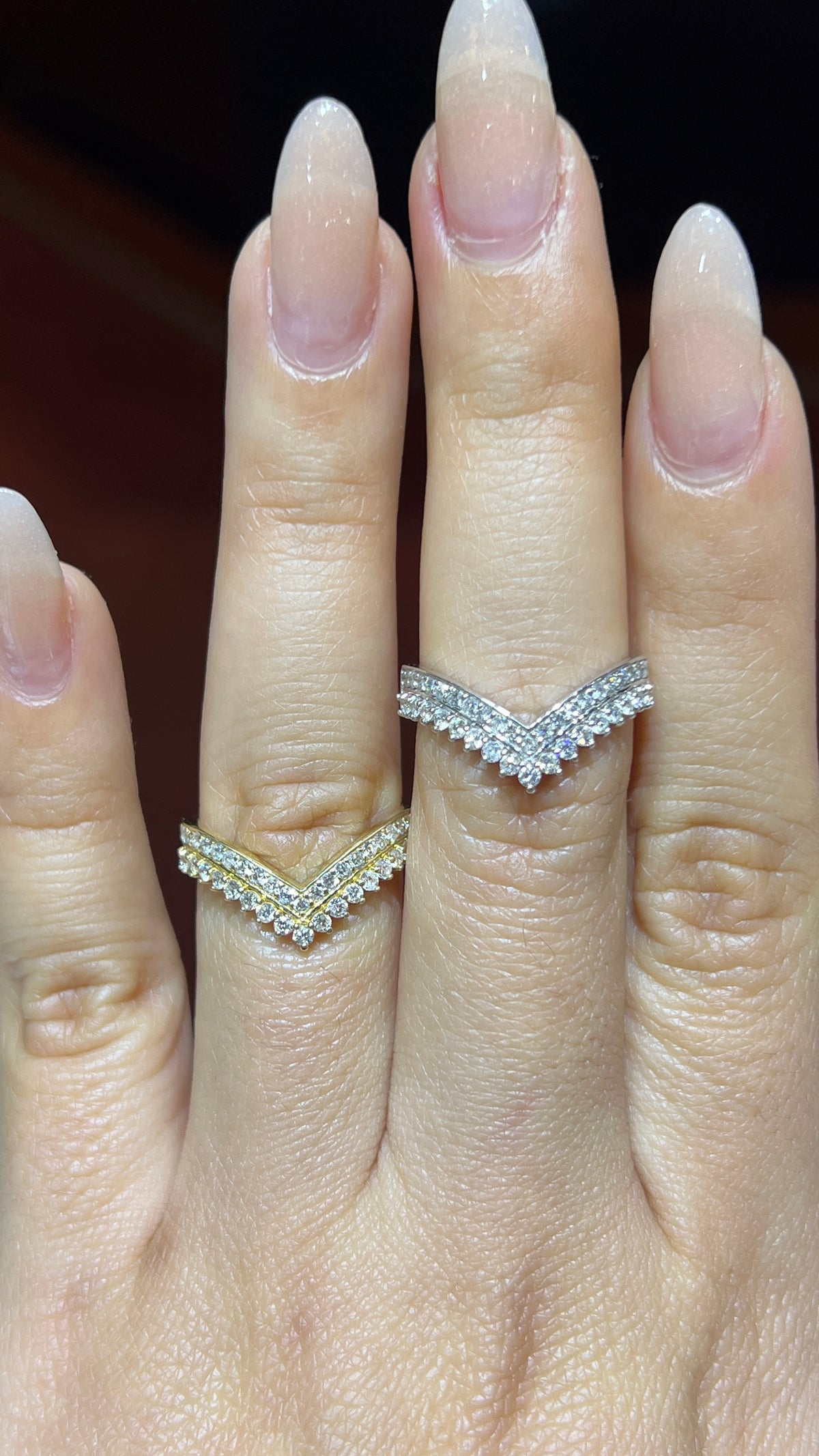 Double Layer Diamond Chevron Band 14K Gold BAN184