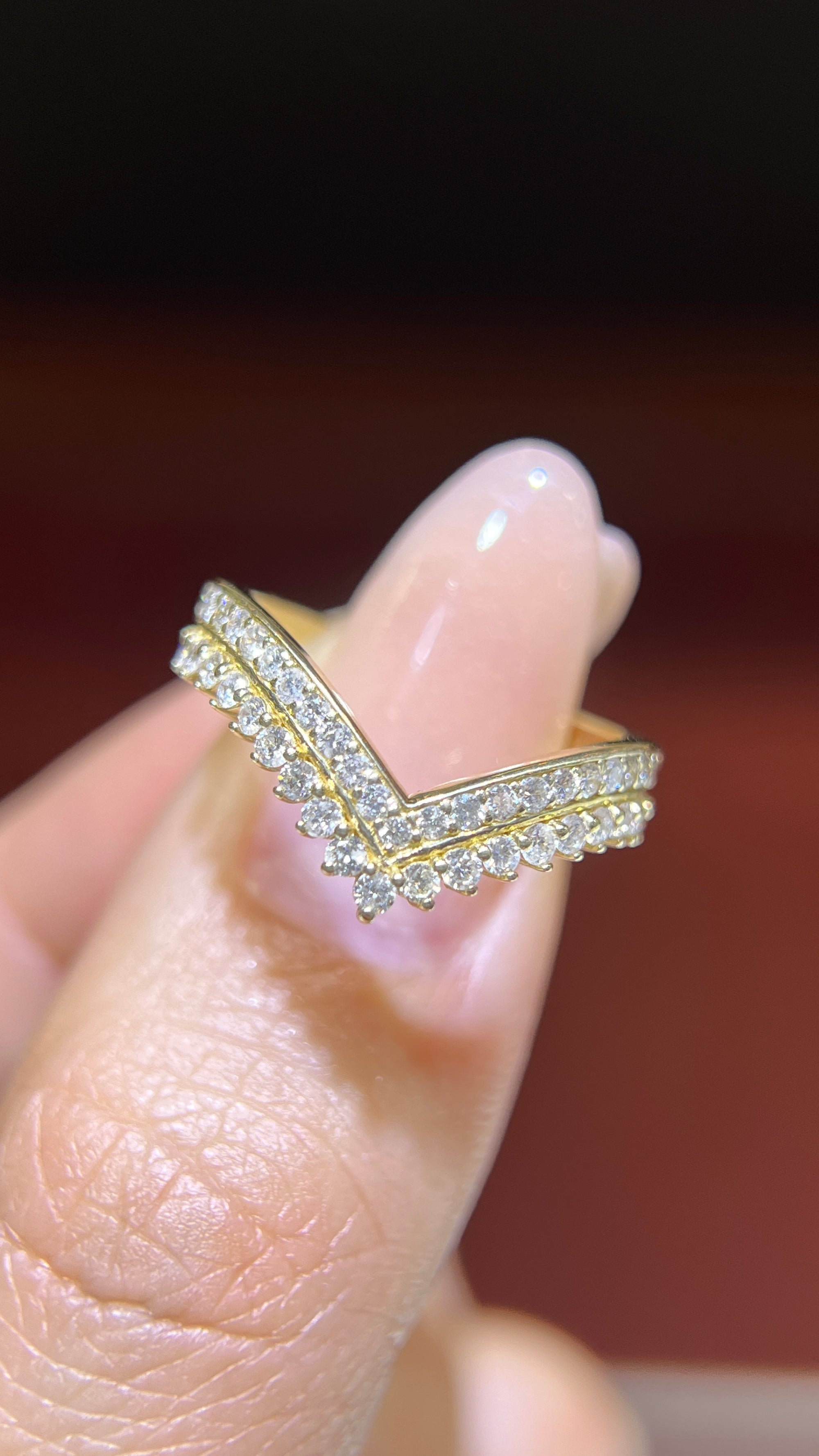 Double Layer Diamond Chevron Band 14K Gold BAN184