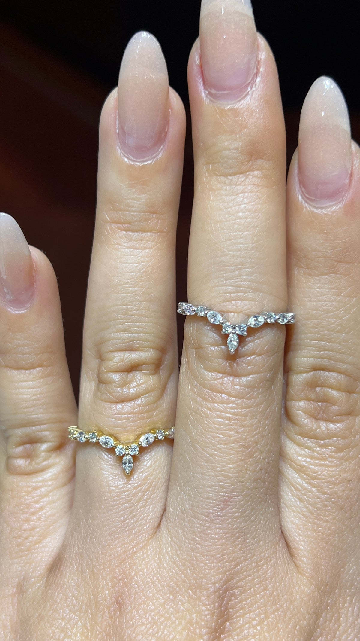 Triple Round &amp; Marquise Diamond Chevron Band 14K Gold BAN185