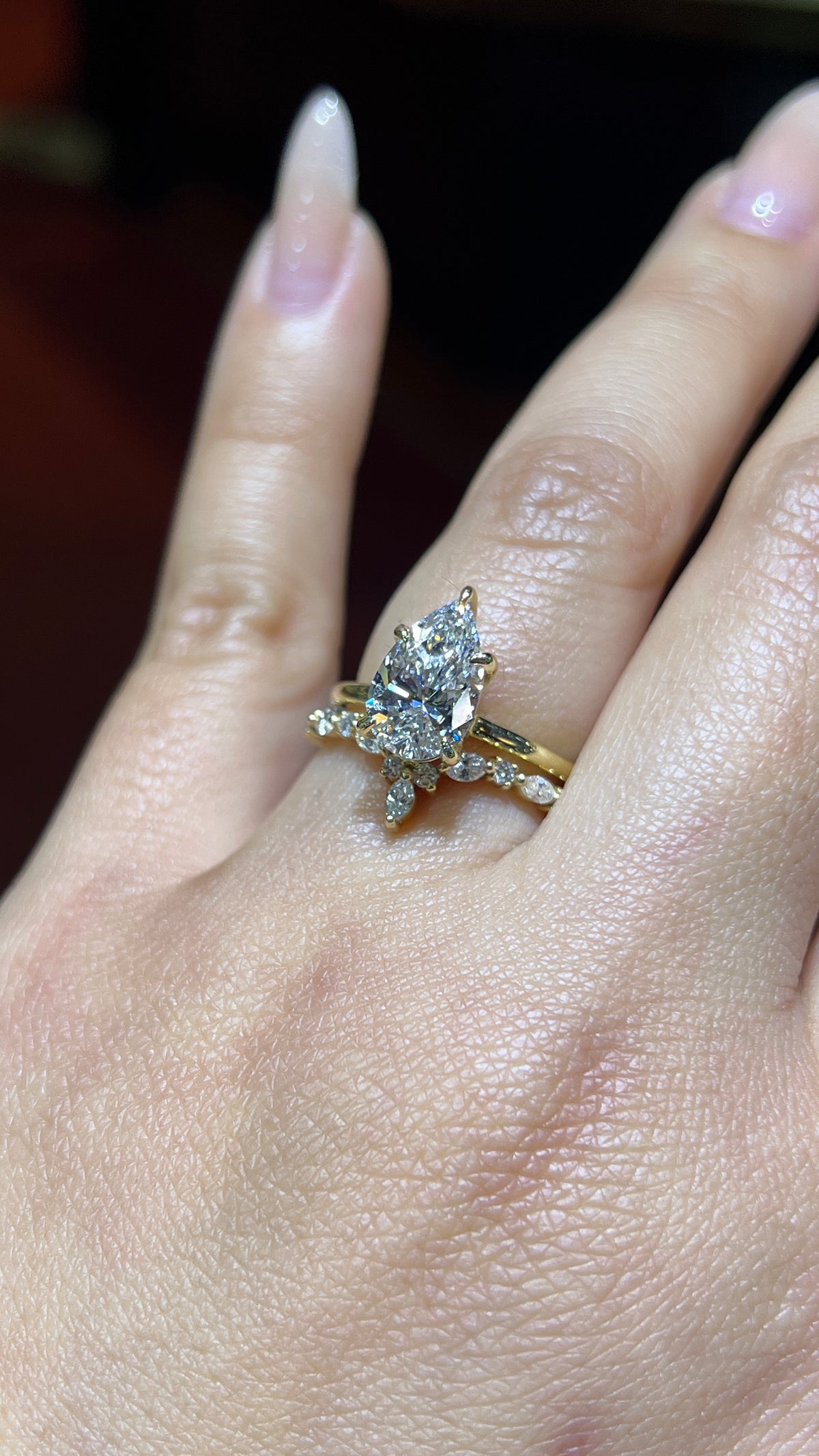 Triple Round &amp; Marquise Diamond Chevron Band 14K Gold BAN185