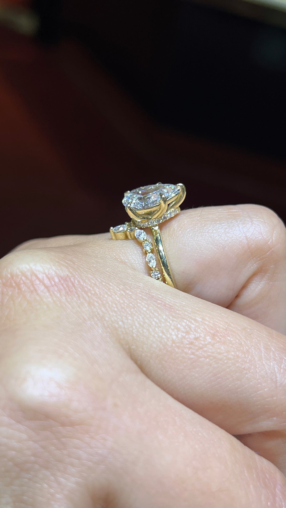 Triple Round &amp; Marquise Diamond Chevron Band 14K Gold BAN185