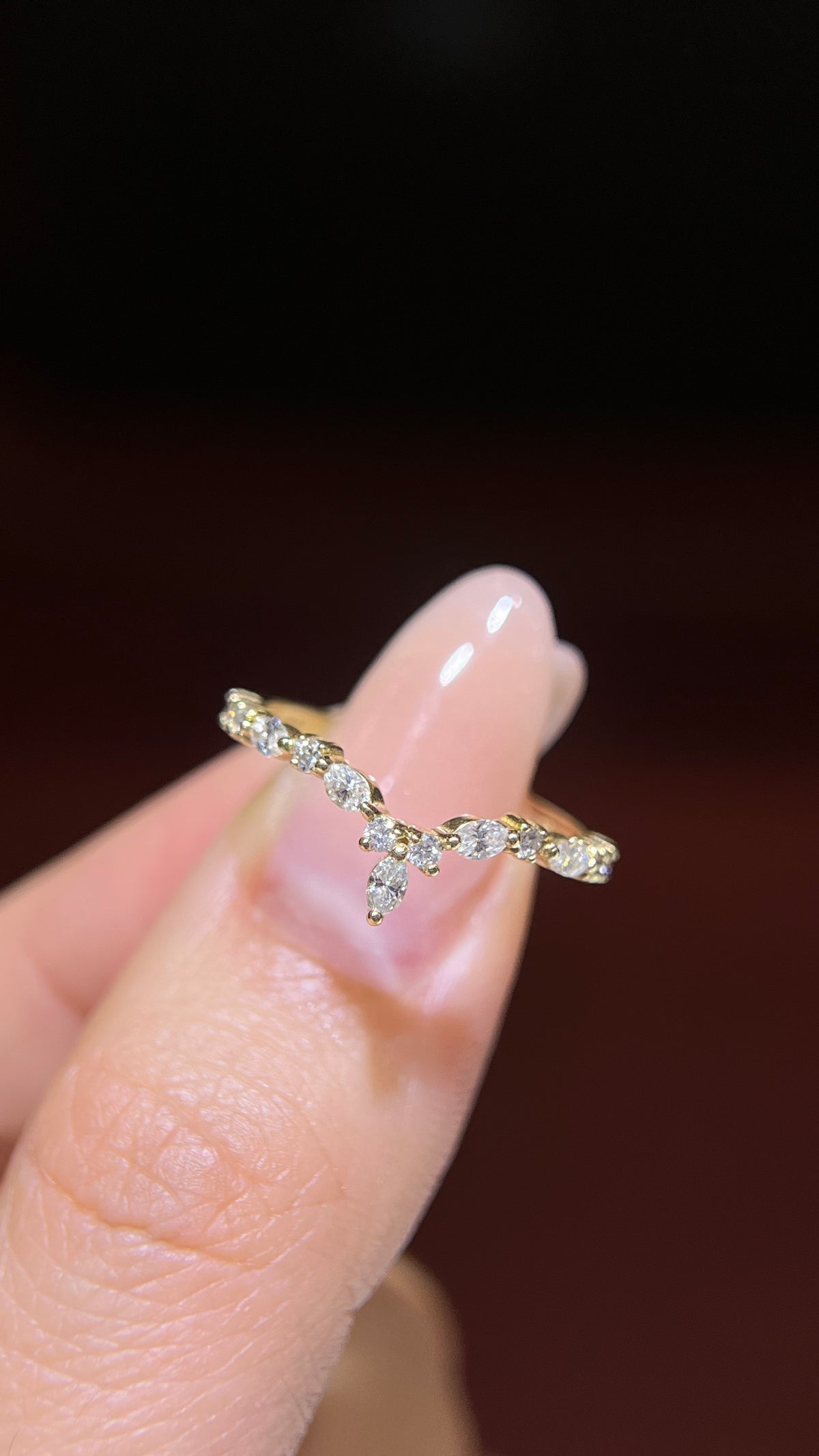 Triple Round &amp; Marquise Diamond Chevron Band 14K Gold BAN185