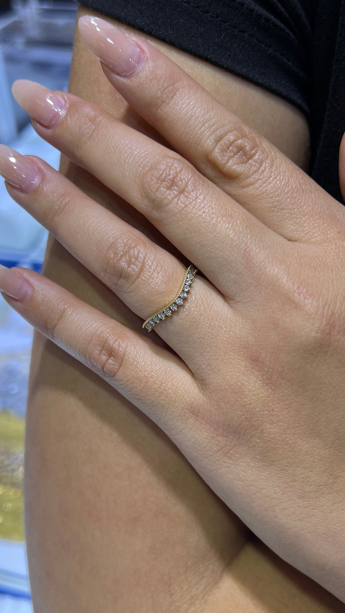 Soft Milgrain Diamond Chevron Band 14K Gold BAN186