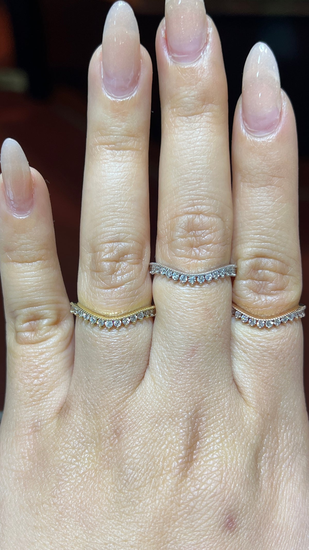 Soft Milgrain Diamond Chevron Band 14K Gold BAN186