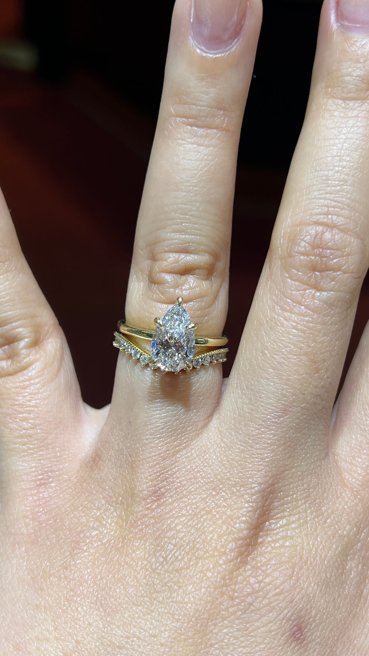 Soft Milgrain Diamond Chevron Band 14K Gold BAN186