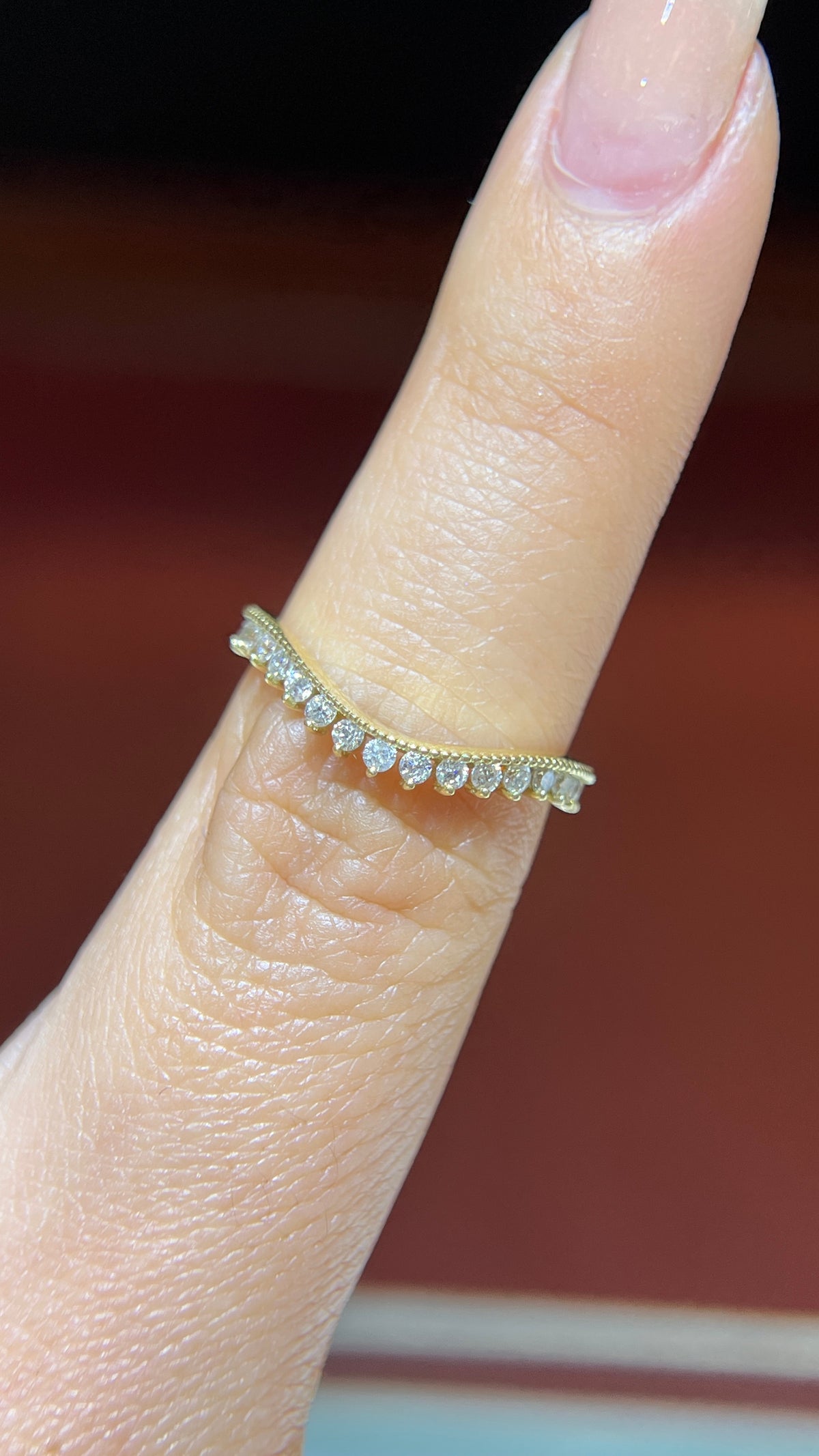 Soft Milgrain Diamond Chevron Band 14K Gold BAN186