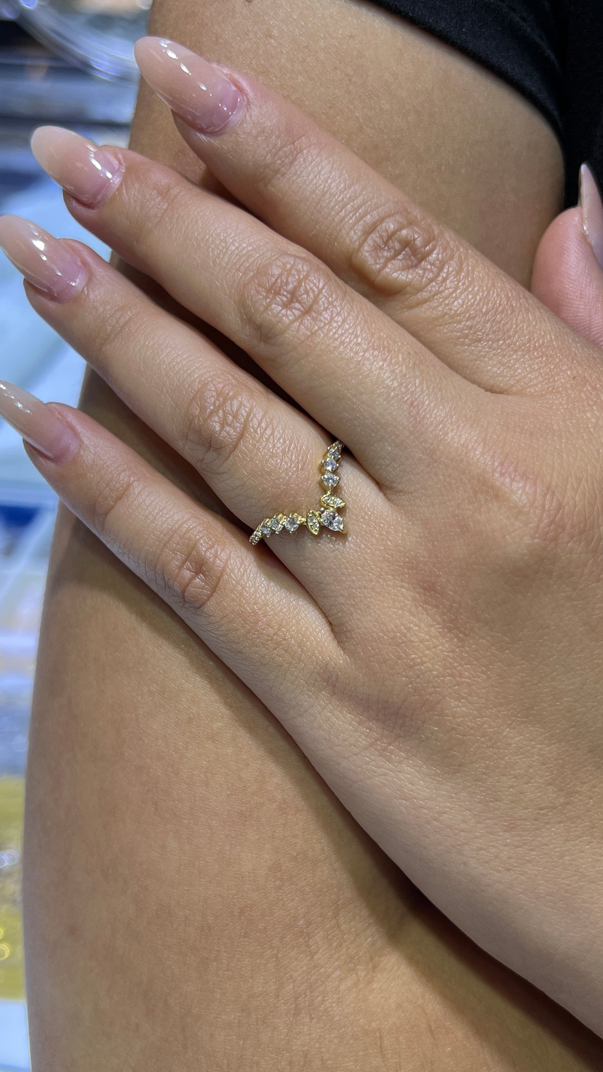 Marquise &amp; Round Diamond Chevron Band 14K Gold BAN187