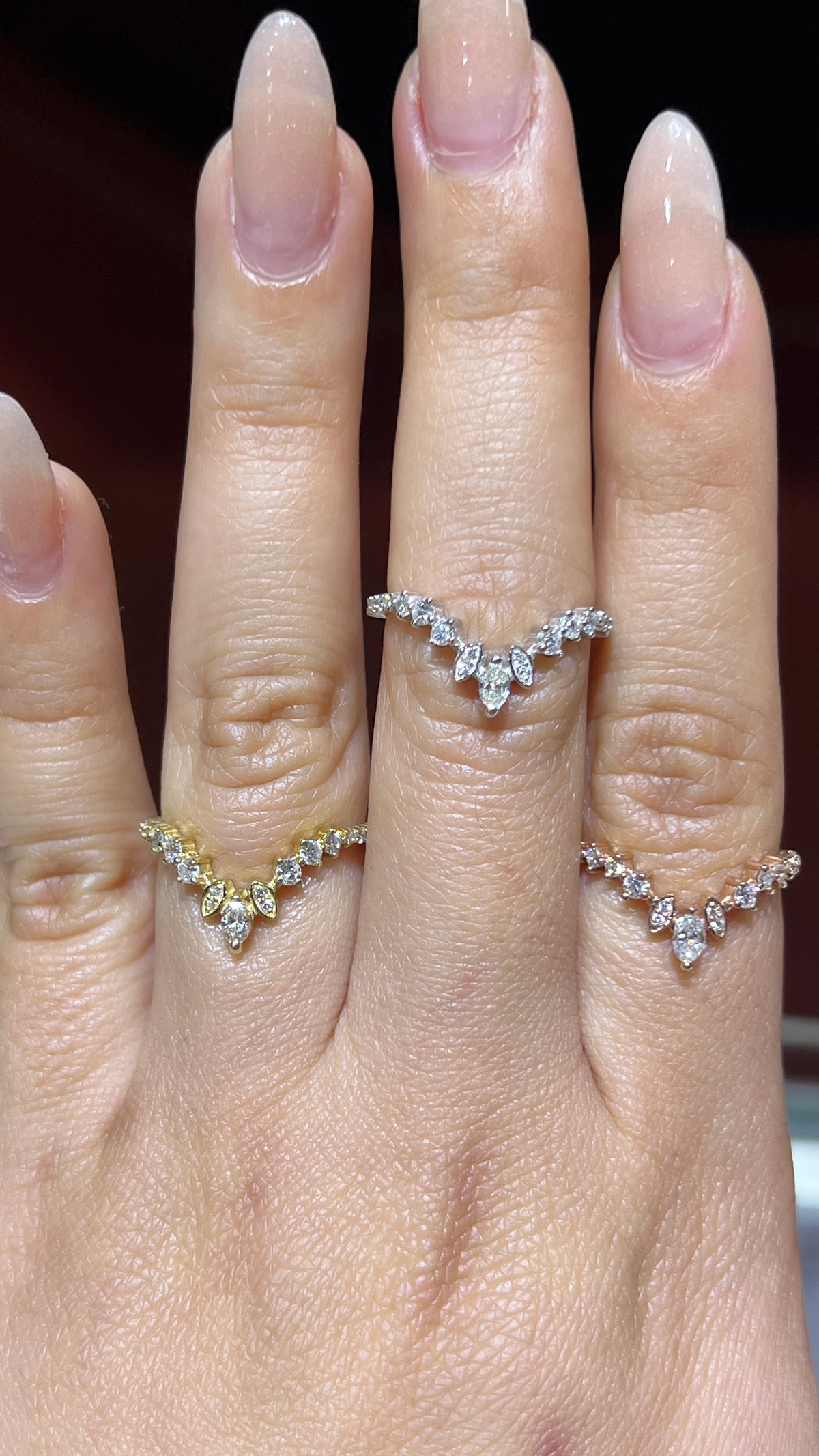 Marquise &amp; Round Diamond Chevron Band 14K Gold BAN187