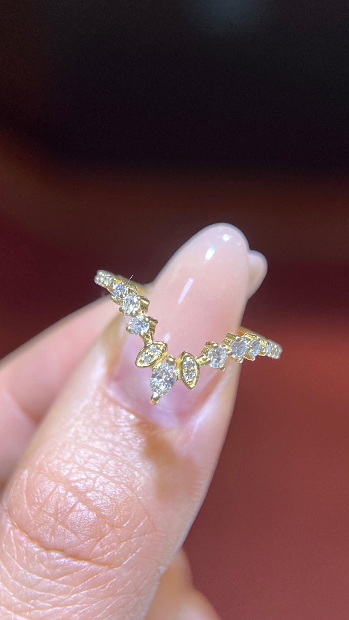 Marquise &amp; Round Diamond Chevron Band 14K Gold BAN187