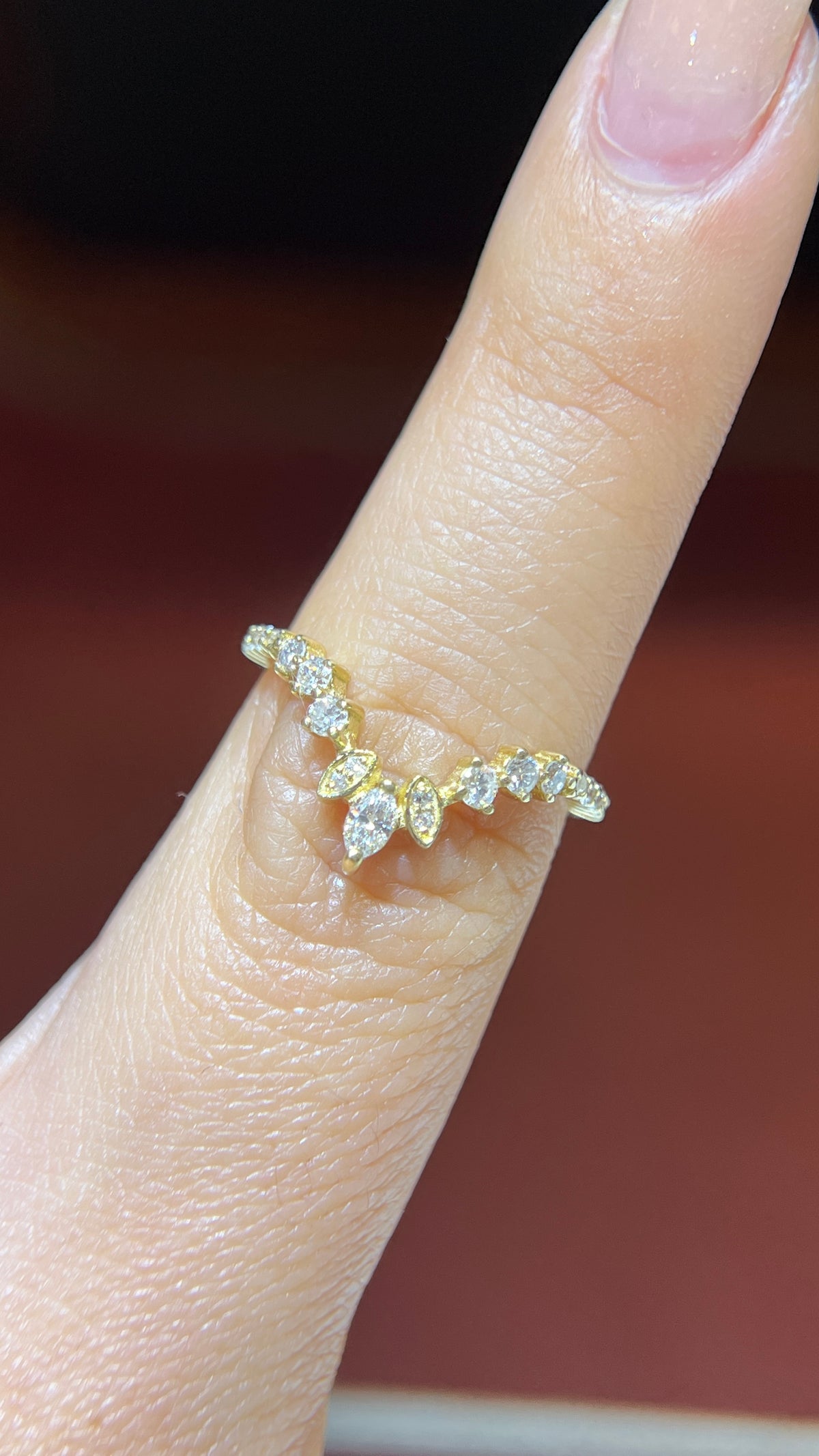 Marquise &amp; Round Diamond Chevron Band 14K Gold BAN187