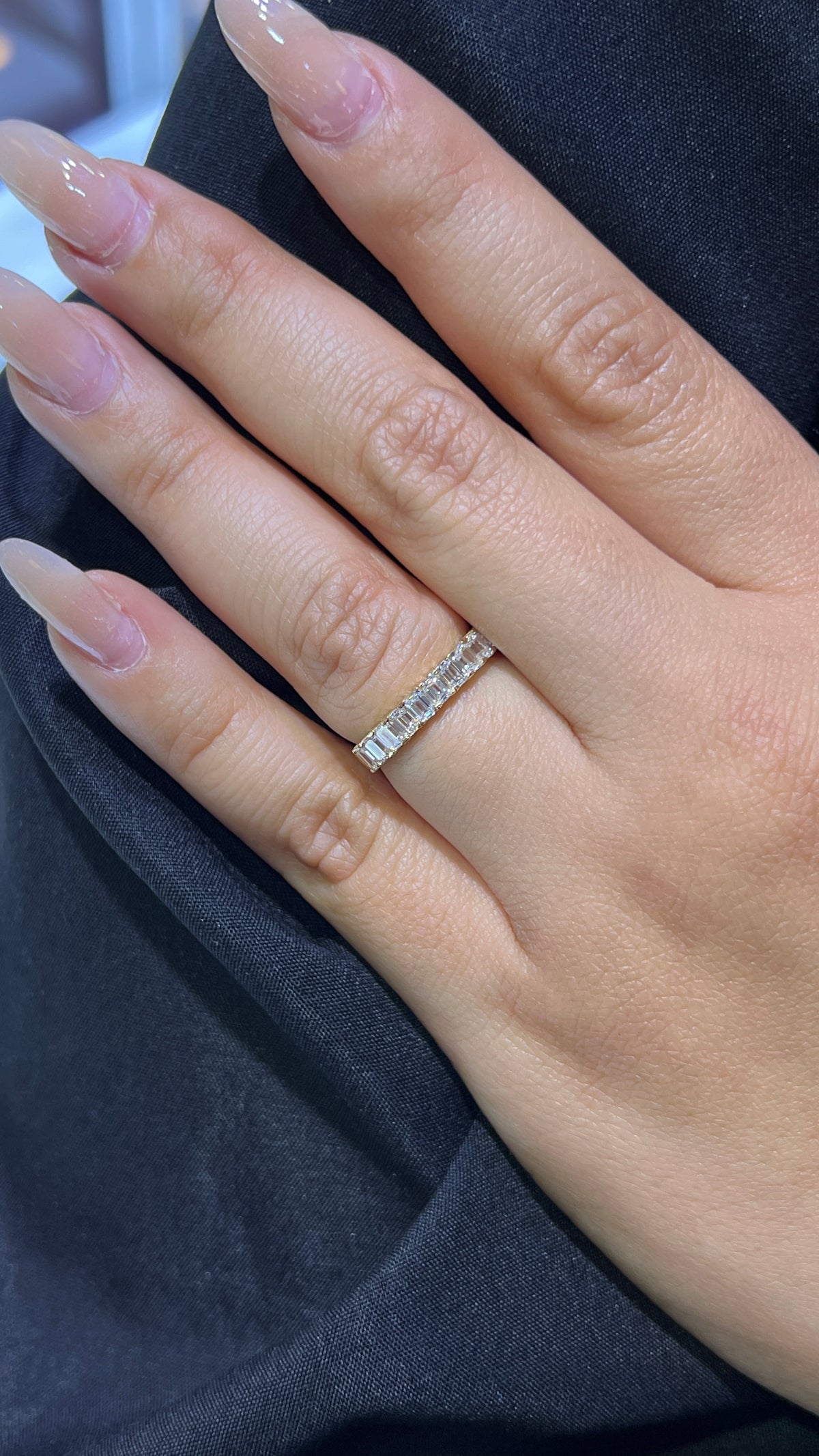 Emerald Diamond Shared Prong Gold Band 14K Gold BAN188