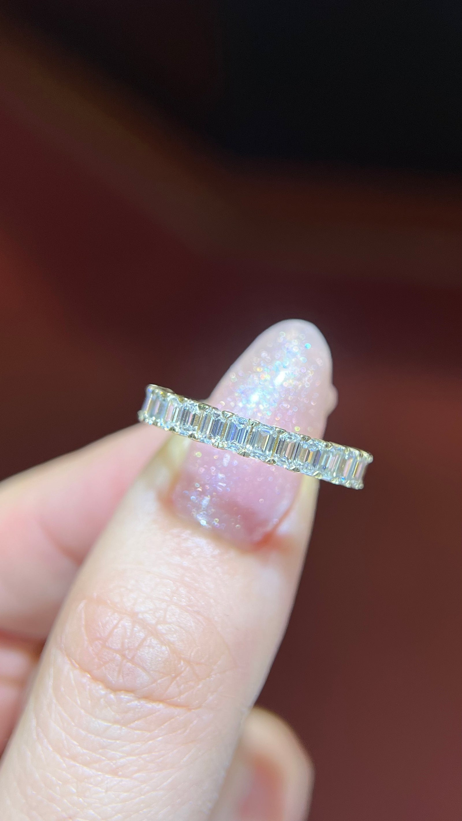 Emerald Diamond Shared Prong Gold Band 14K Gold BAN193