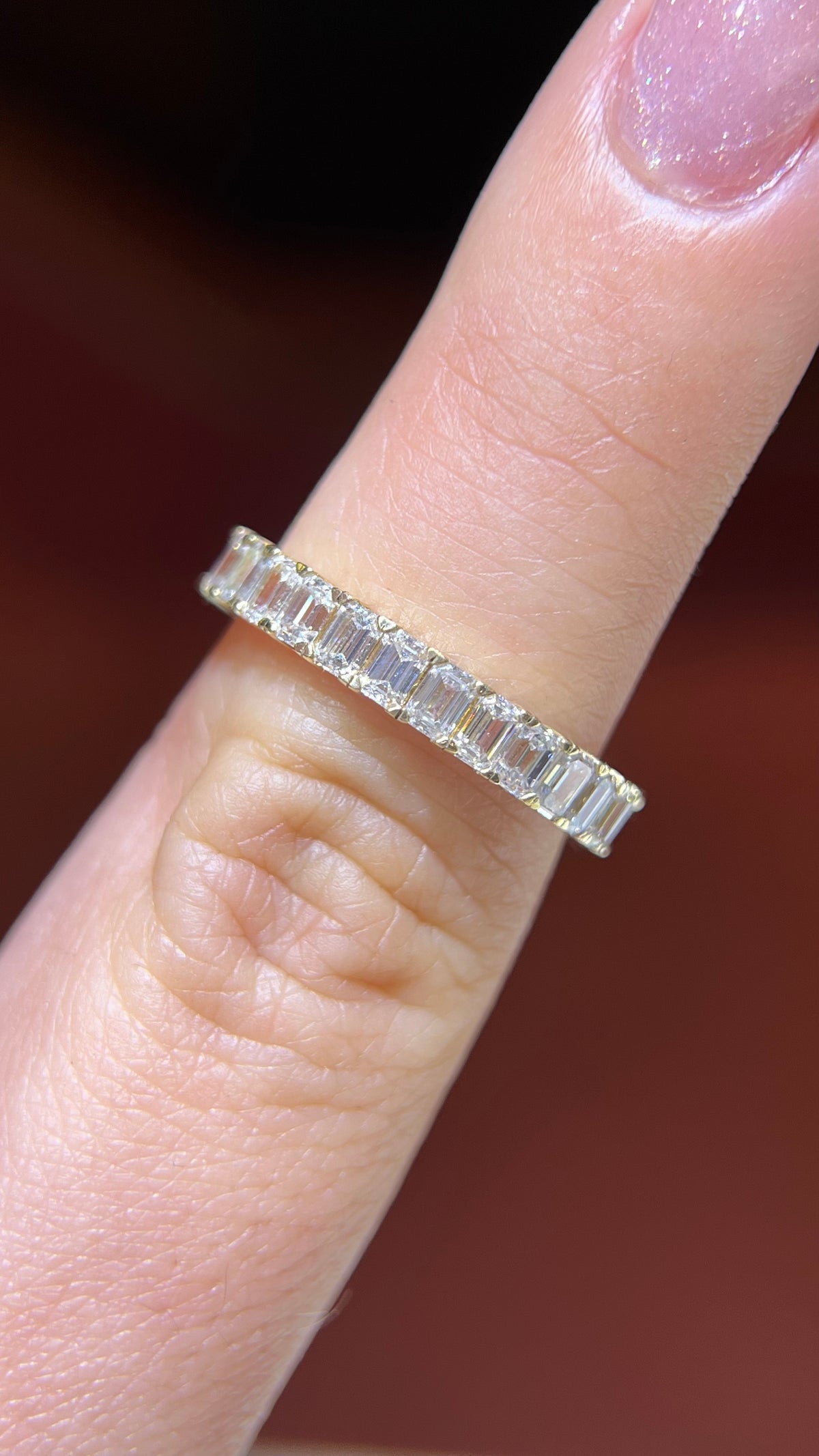 Emerald Diamond Shared Prong Gold Band 14K Gold BAN193