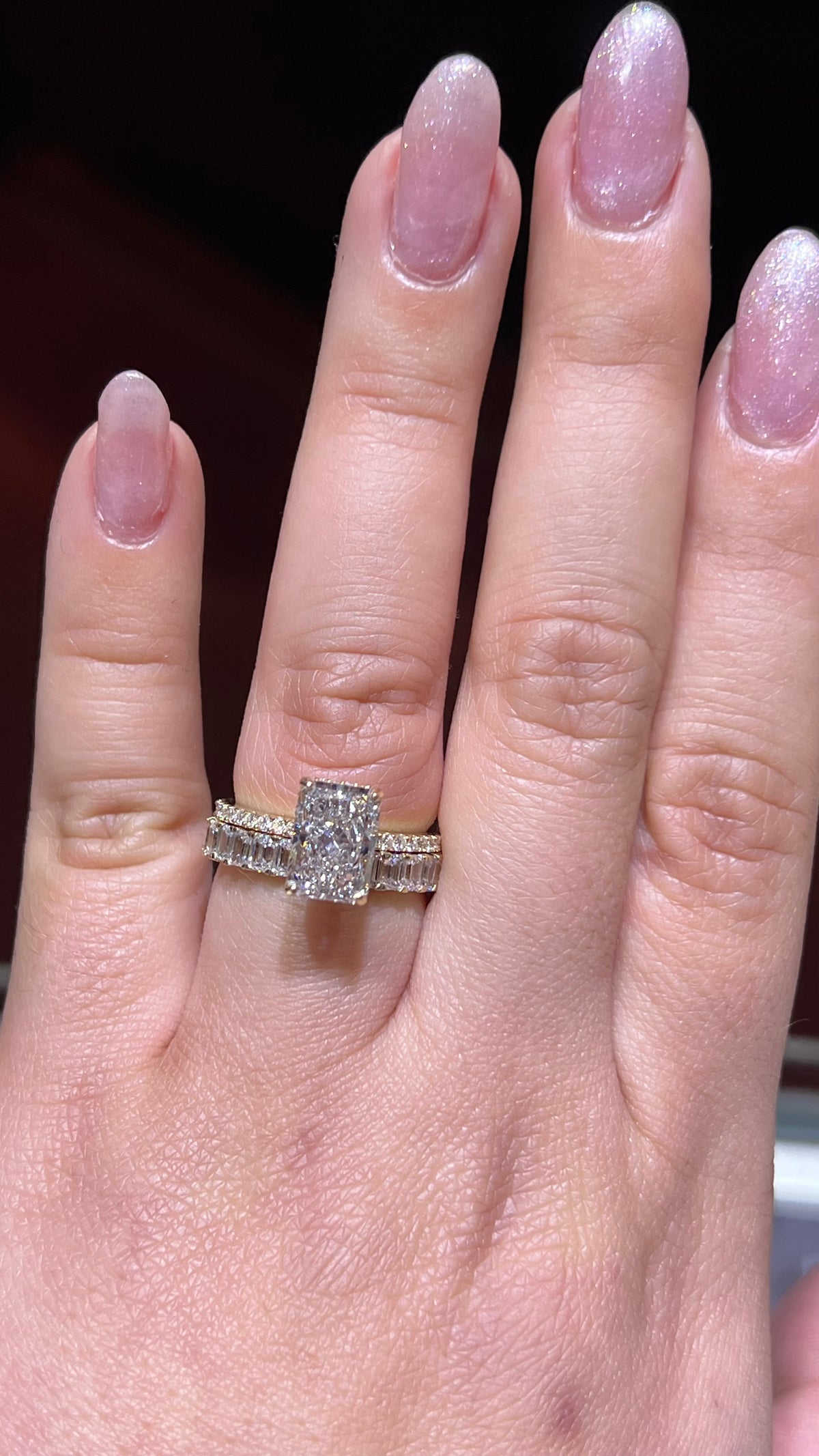 Emerald Diamond Shared Prong Gold Band 14K Gold BAN193