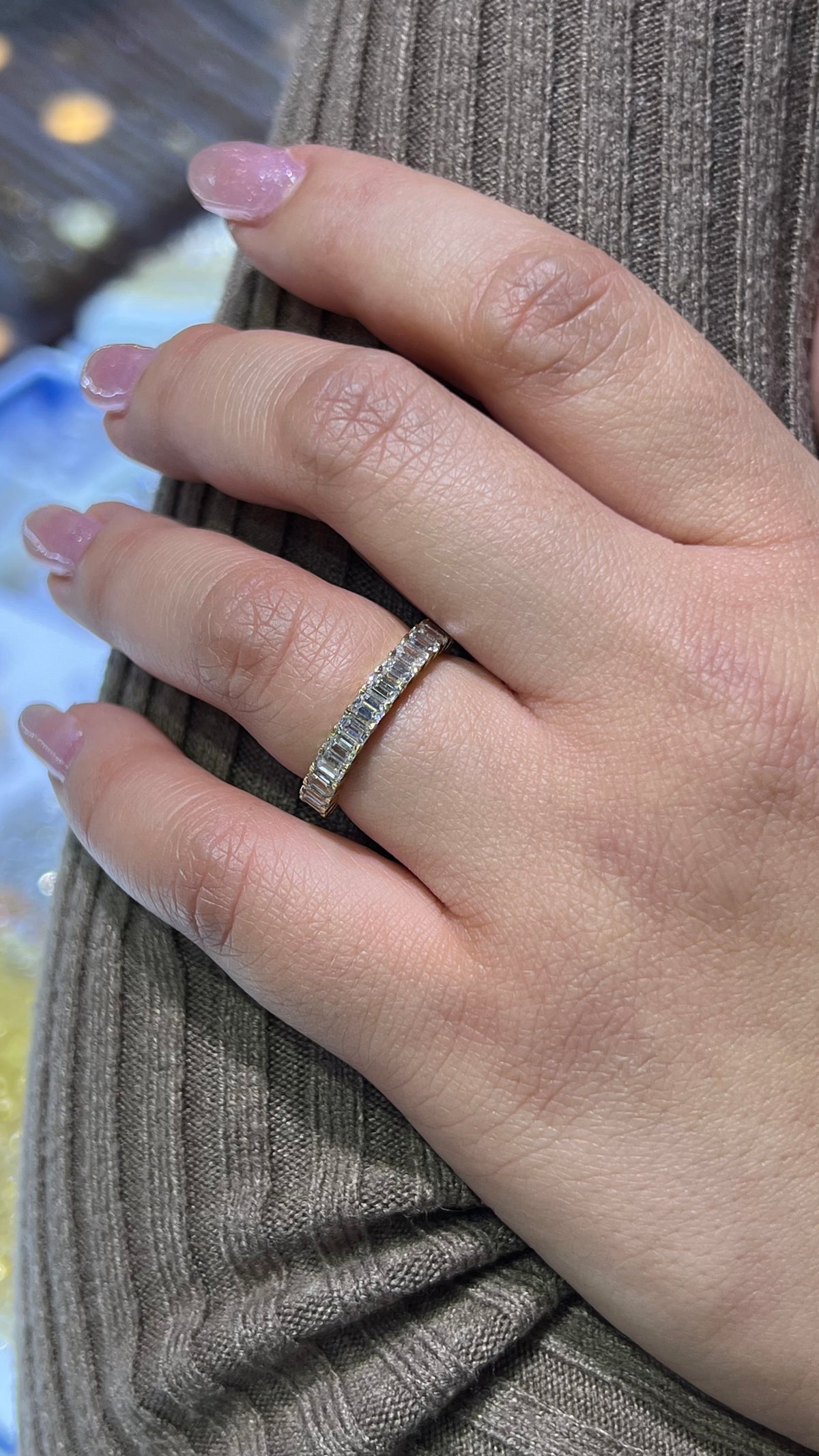 Emerald Diamond Shared Prong Gold Band 14K Gold BAN193