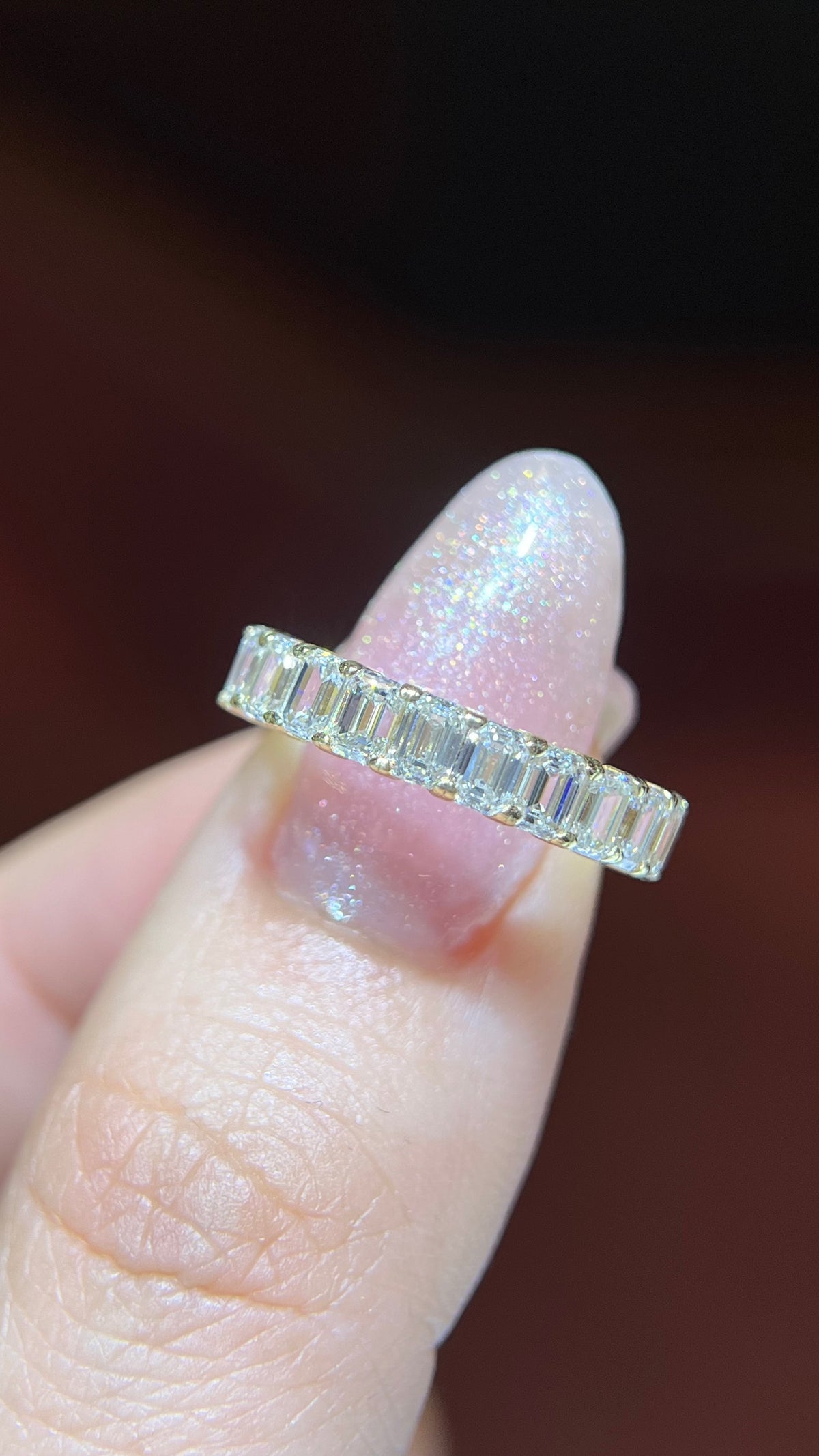 Larger Emerald Diamond Shared Prong Gold Band 14K Gold BAN194