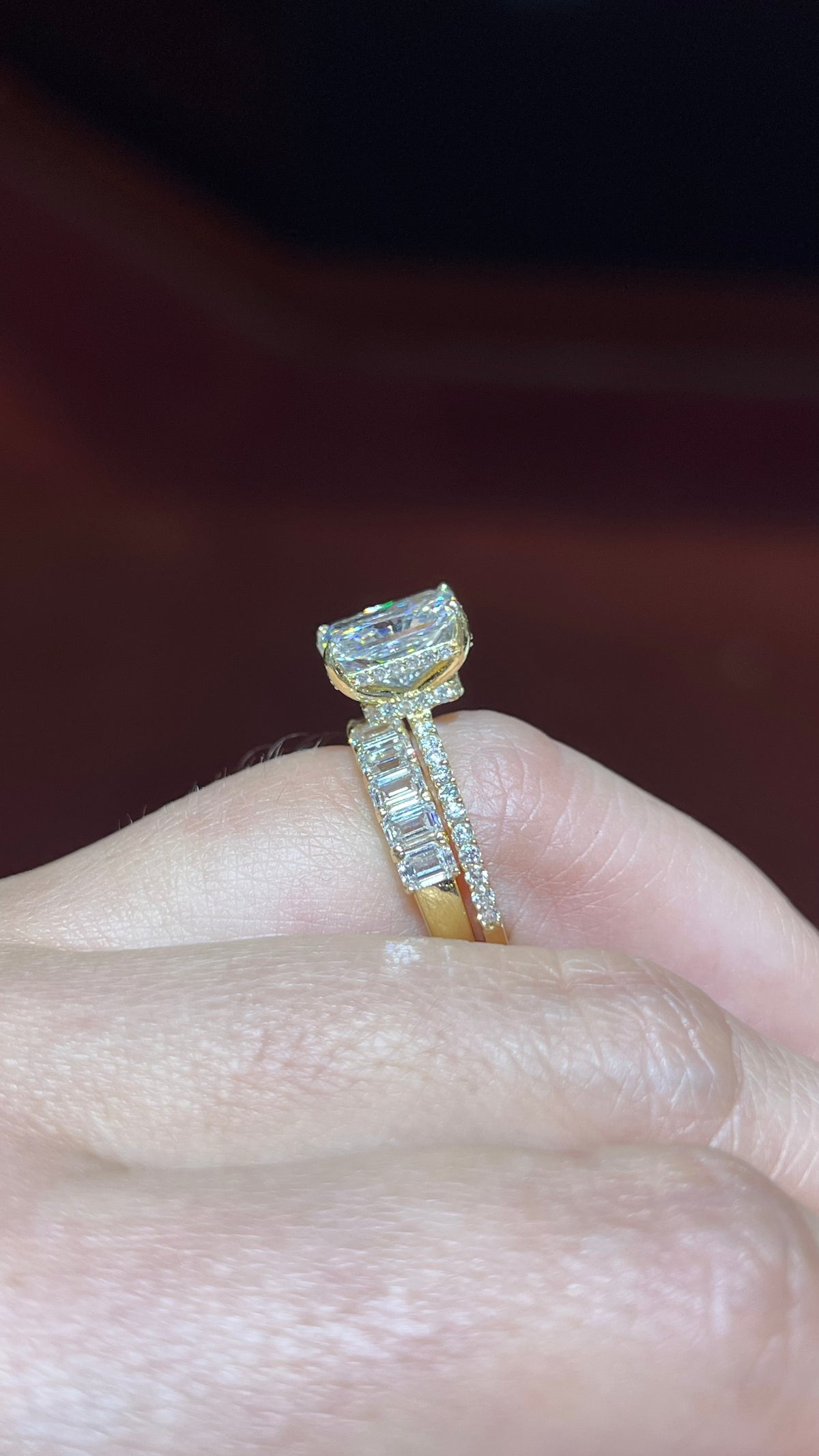 Larger Emerald Diamond Shared Prong Gold Band 14K Gold BAN194