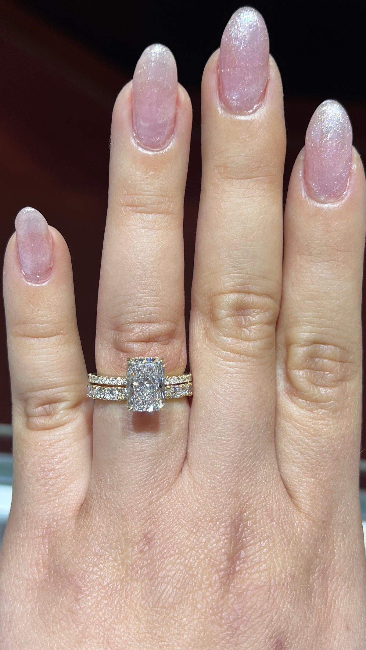 Alternating Radiant and Round Diamond Band 14K Gold BAN195