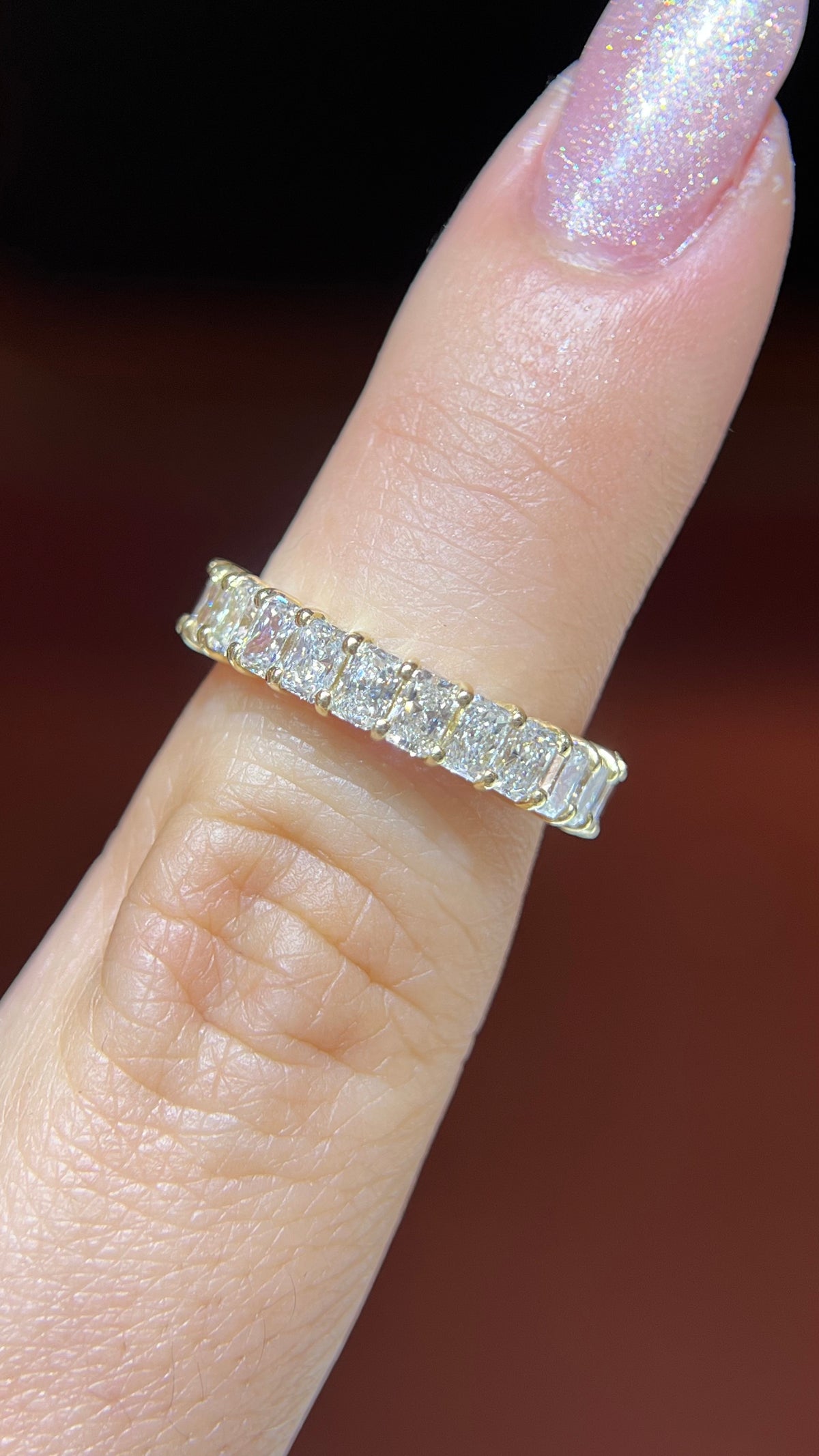Radiant Diamond Shared Prong Gold Band 14K Gold BAN196