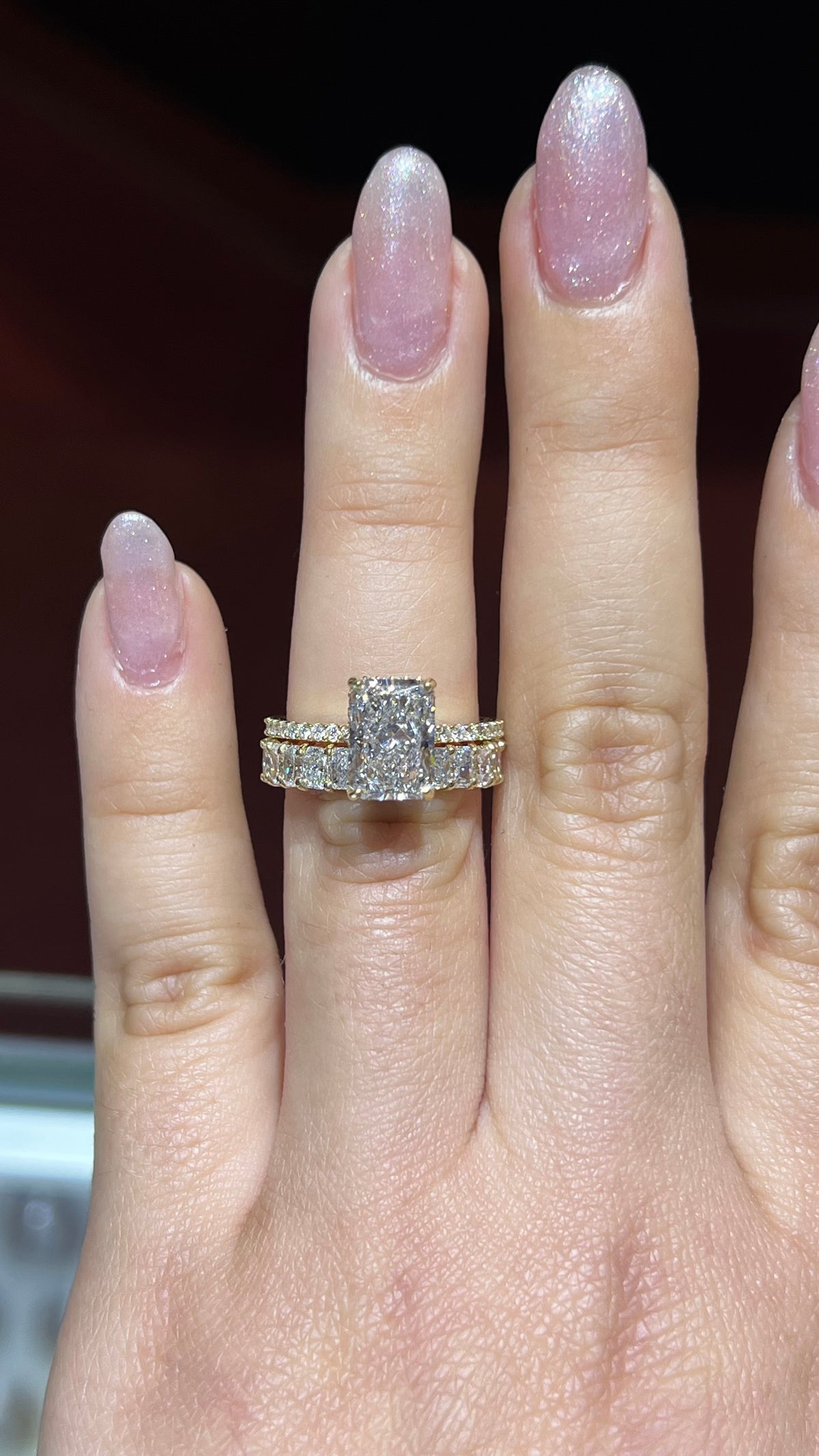 Radiant Diamond Shared Prong Gold Band 14K Gold BAN196