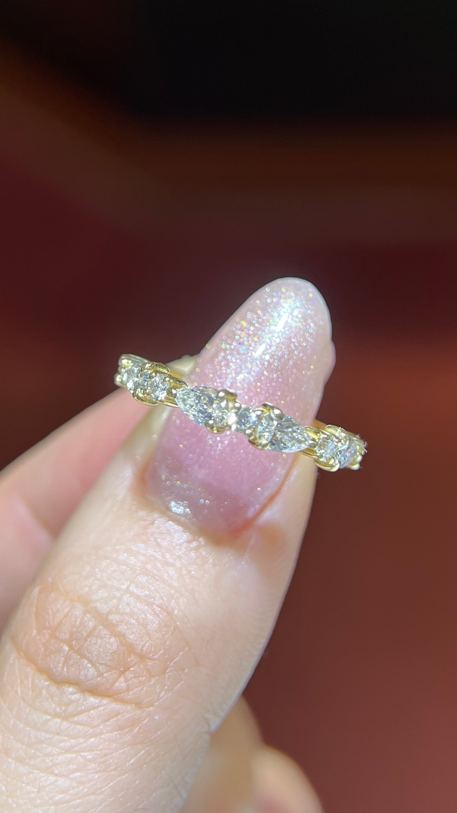 Pear and Round Alternating Diamond Band 14K Gold BAN199