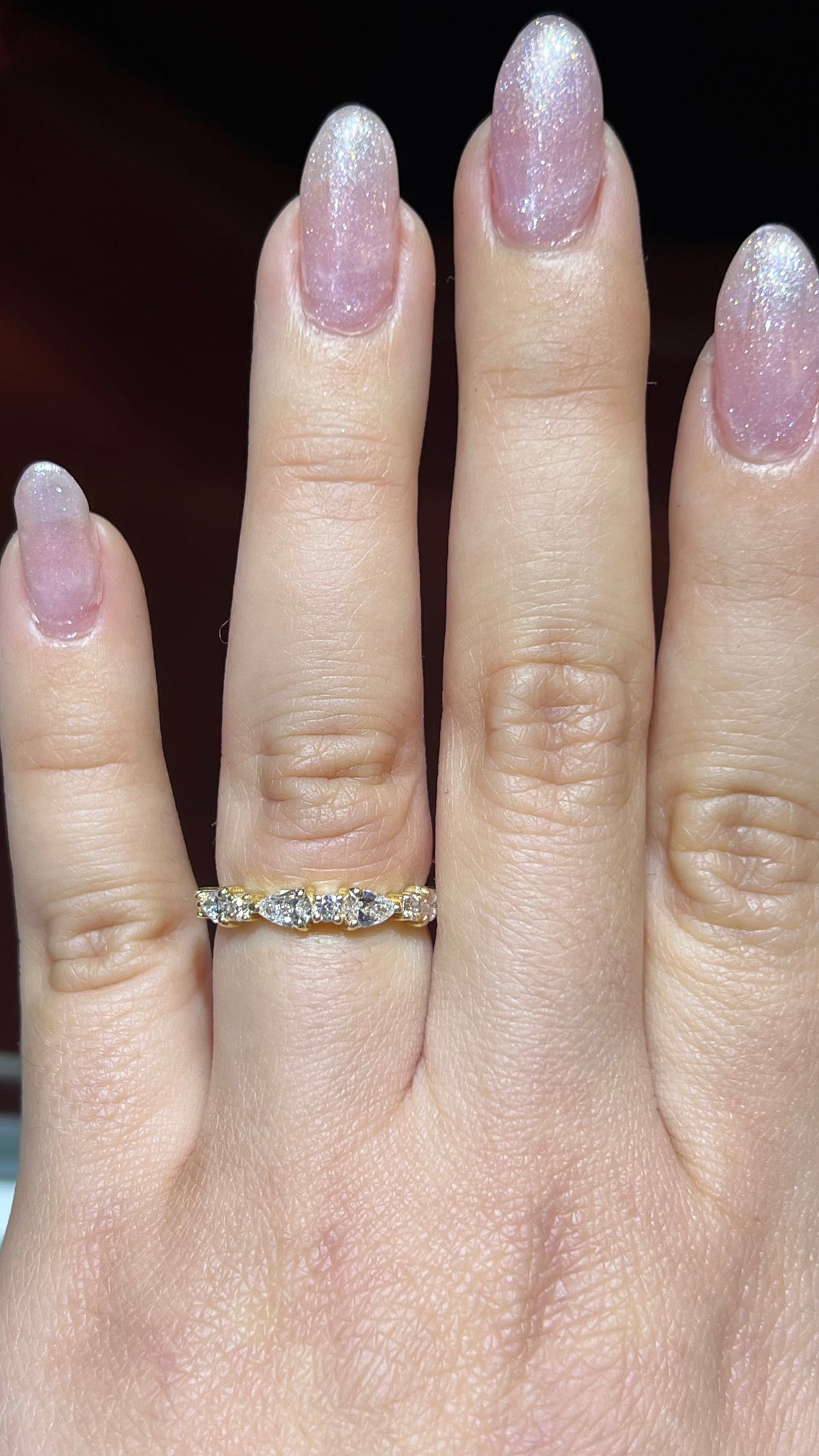 Pear and Round Alternating Diamond Band 14K Gold BAN199