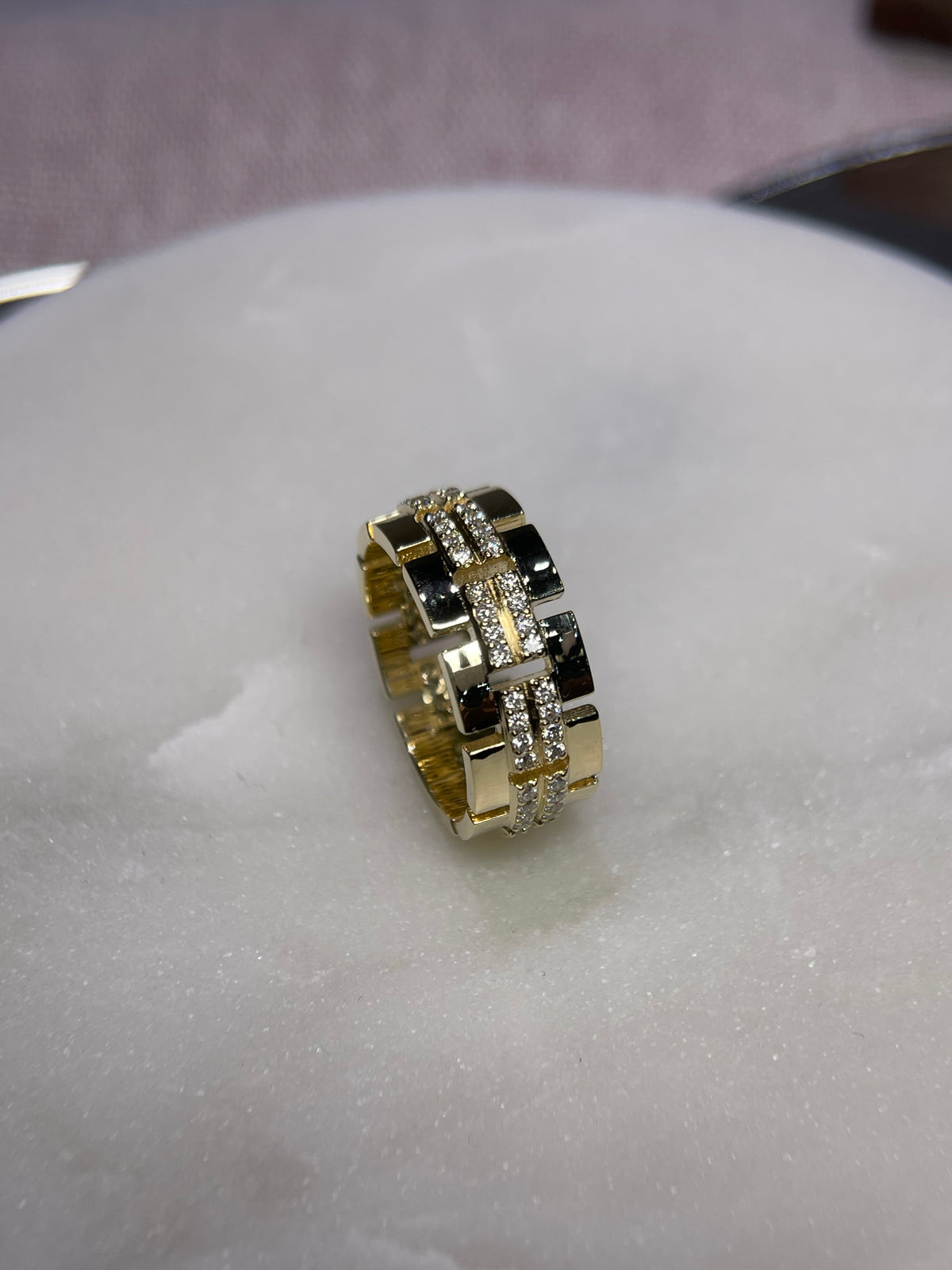 0.80ct Polished Chain Link Double Row Diamond Wedding Band 14K Gold MR027