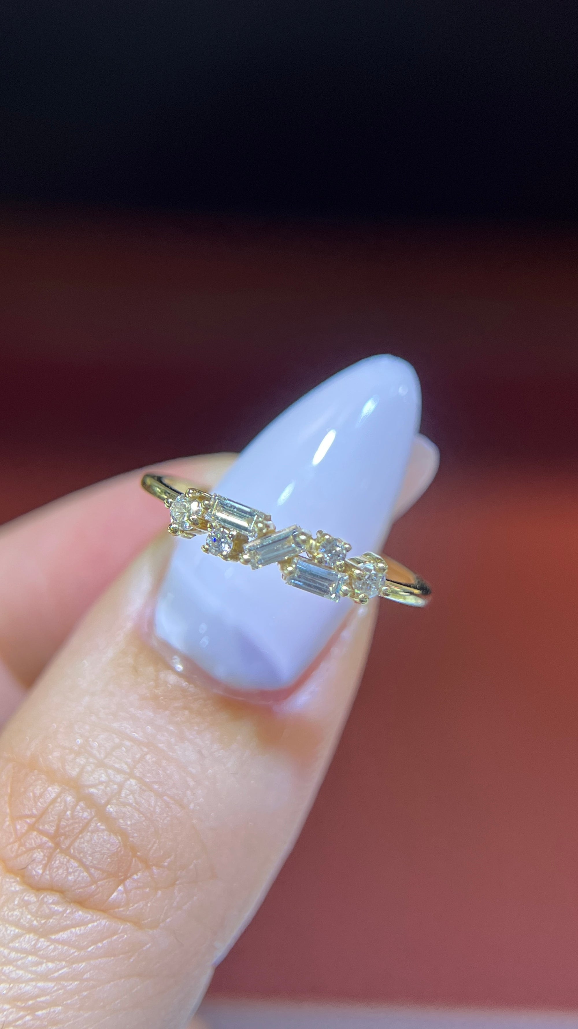 Baguette and Round Cluster Diamond Band 14K Gold BAN219