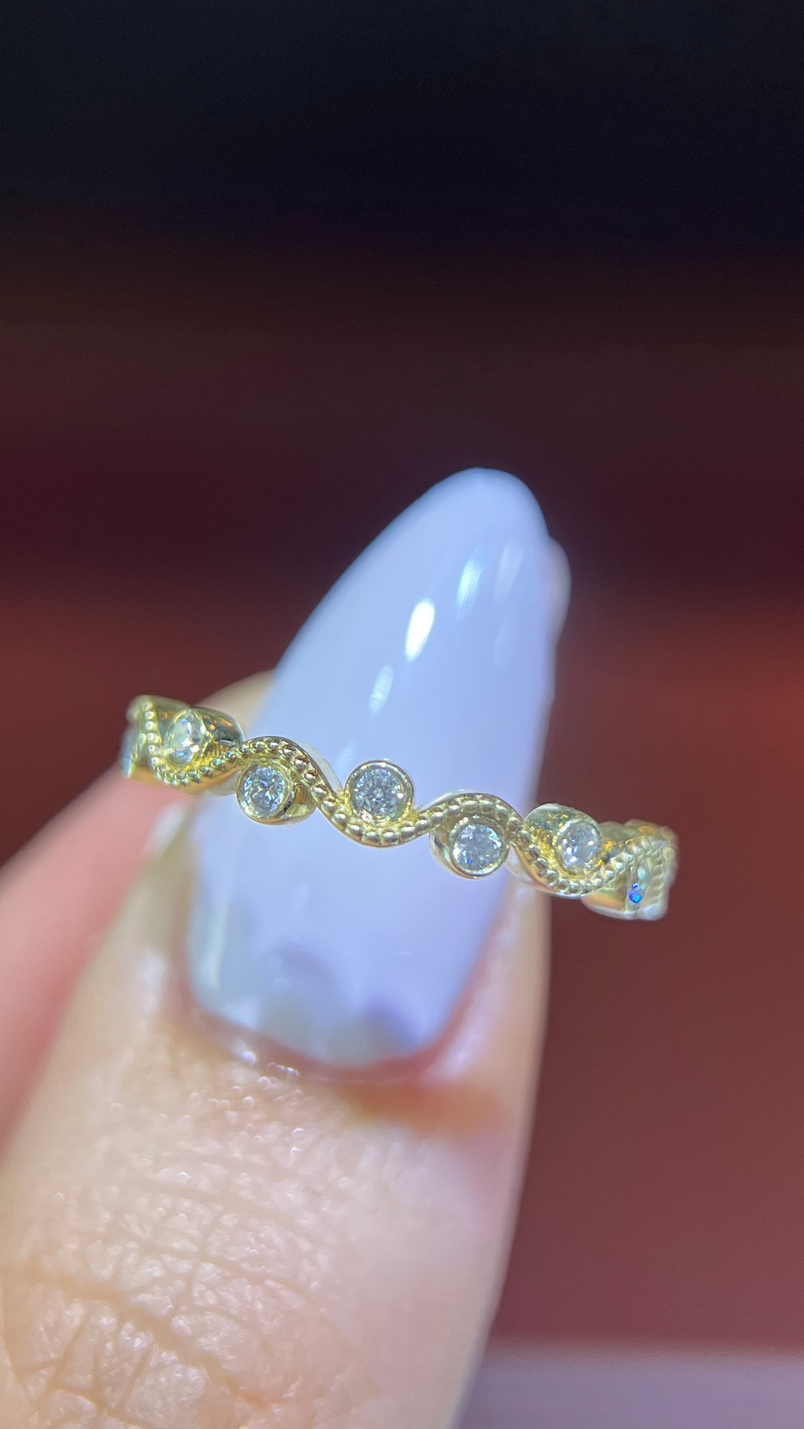 0.22ct Beaded Wave Bezel Round Diamond Band 14K Gold BAN220