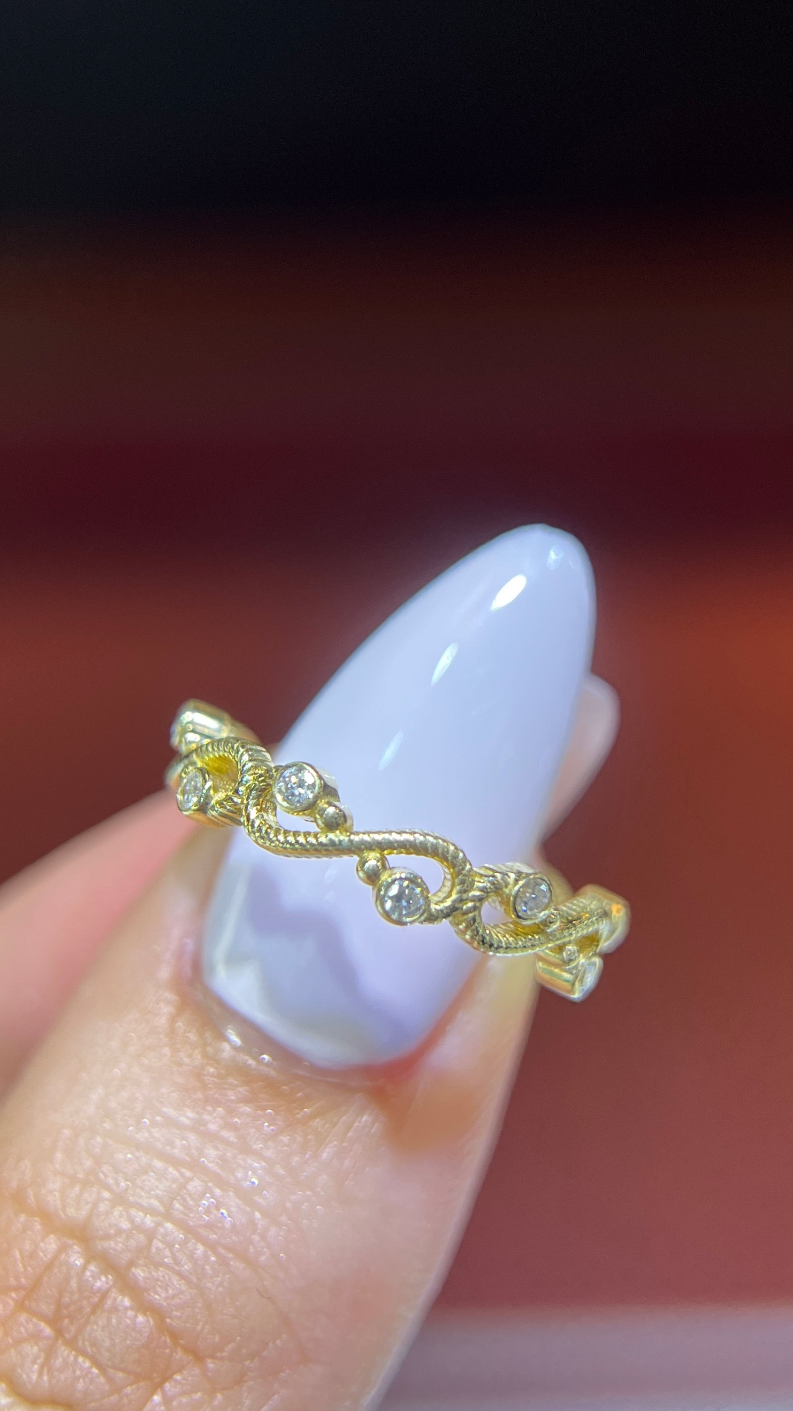 0.22ct Beaded Infinity Wave Bezel Round Diamond Band 14K Gold BAN221