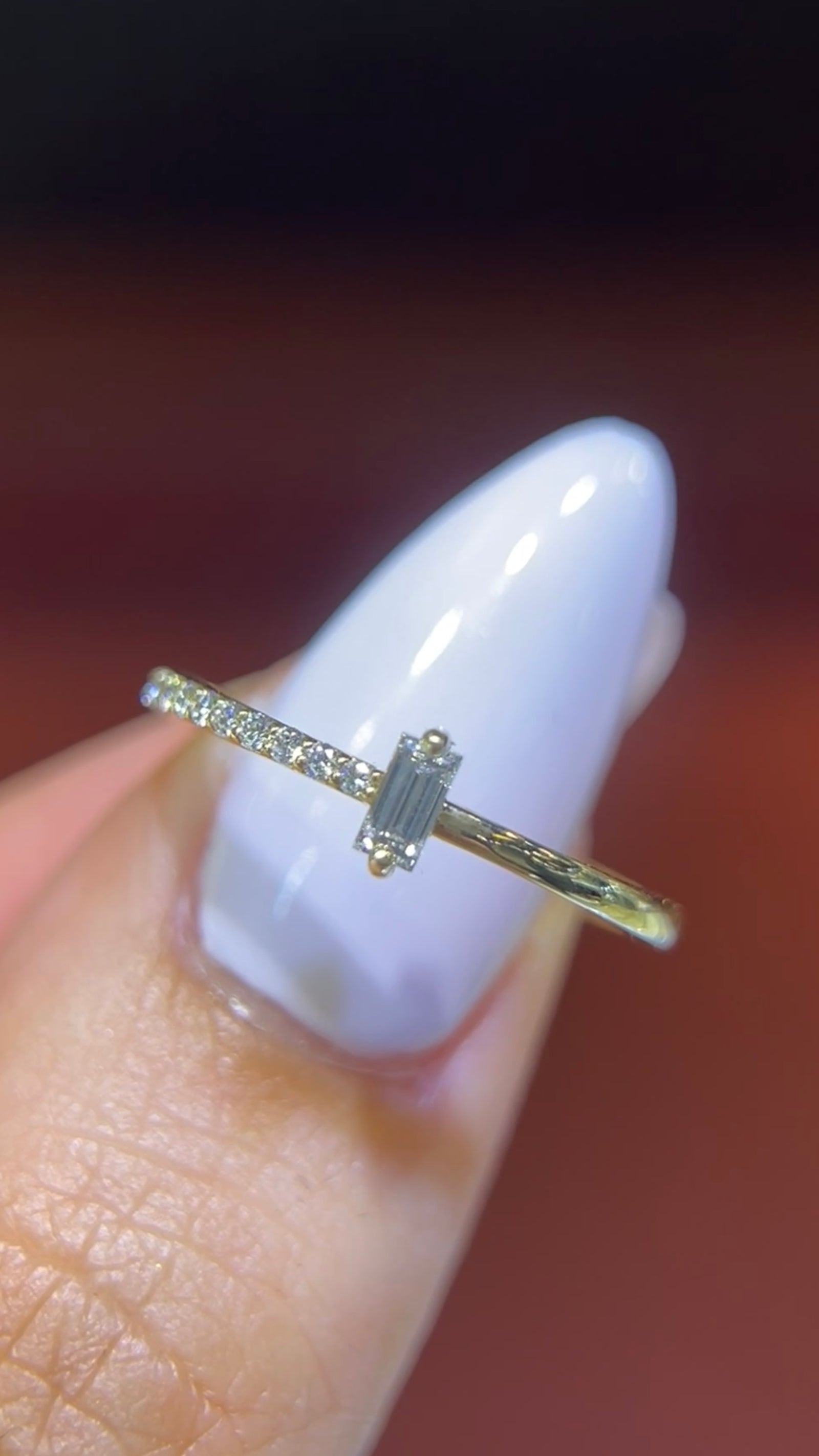 Single Baguette Half Diamond and Half Gold Diamond Band 14K Gold BAN224