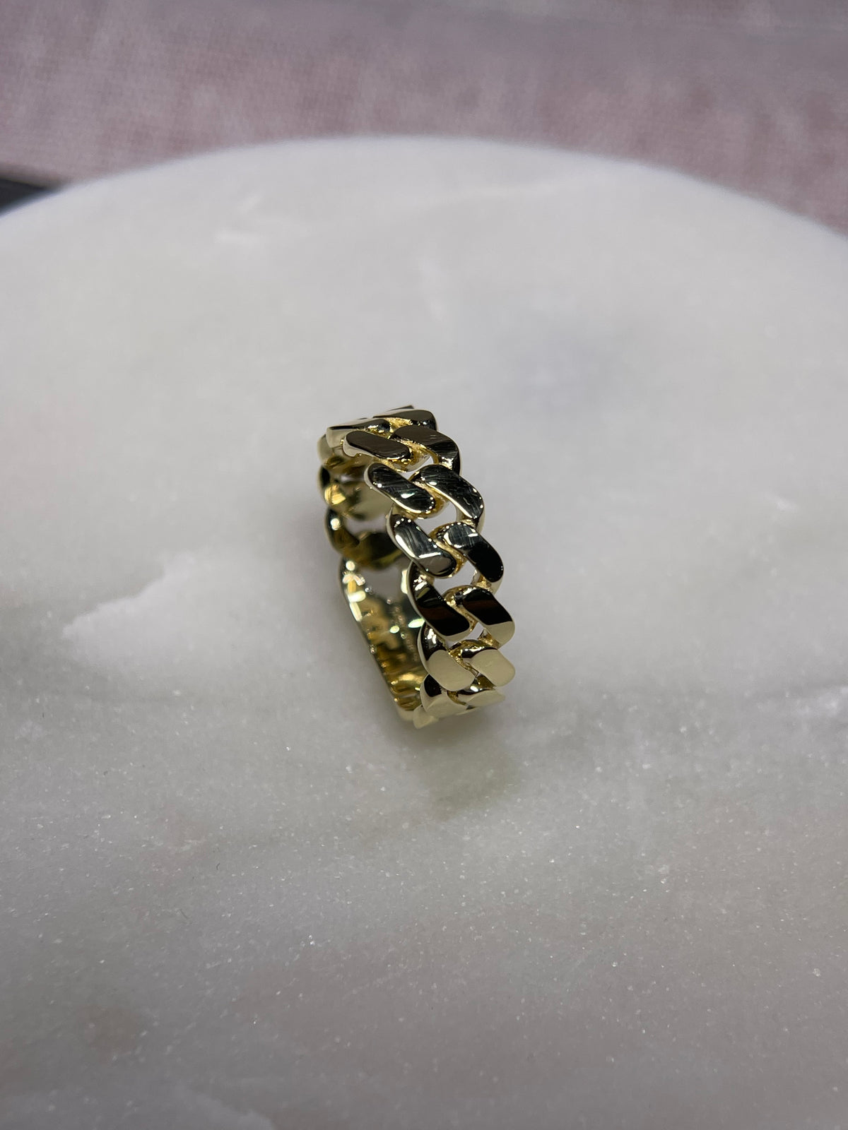 Polished Flat Cuban Link Ring Solid 14K Gold MR029