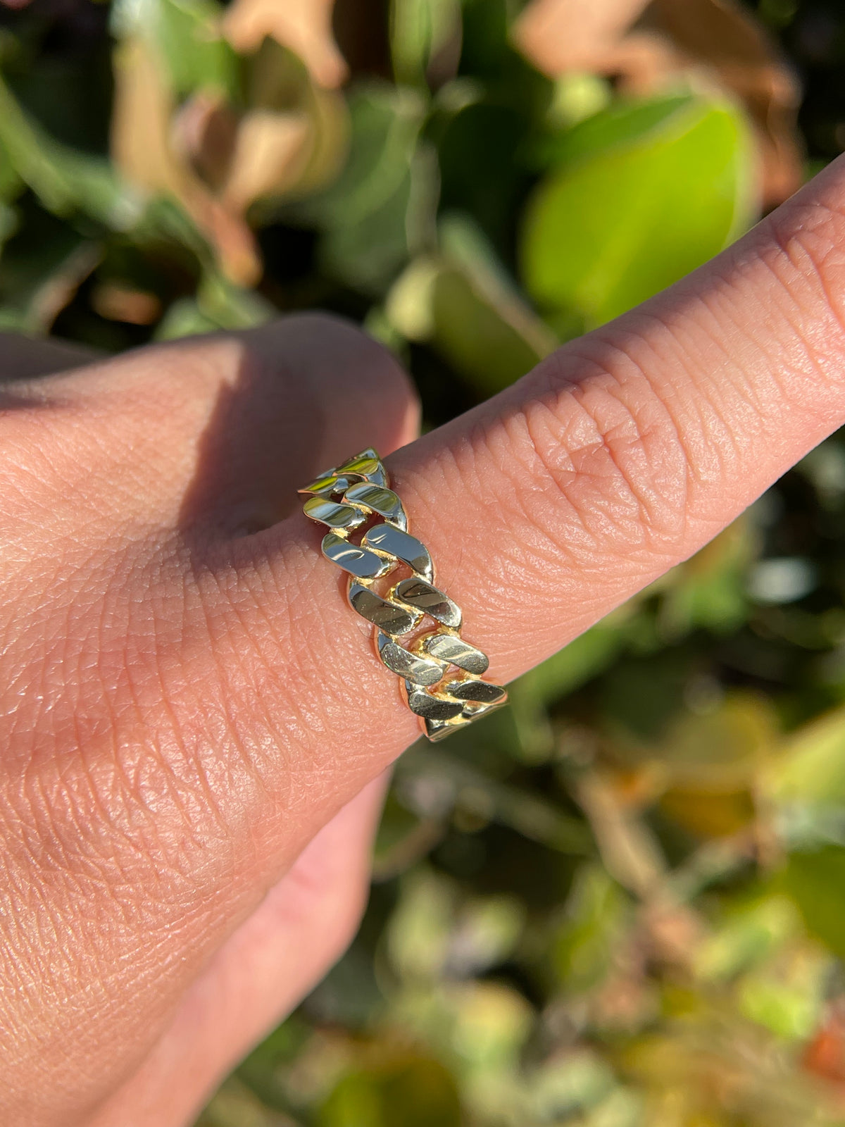 Polished Flat Cuban Link Ring Solid 14K Gold MR029