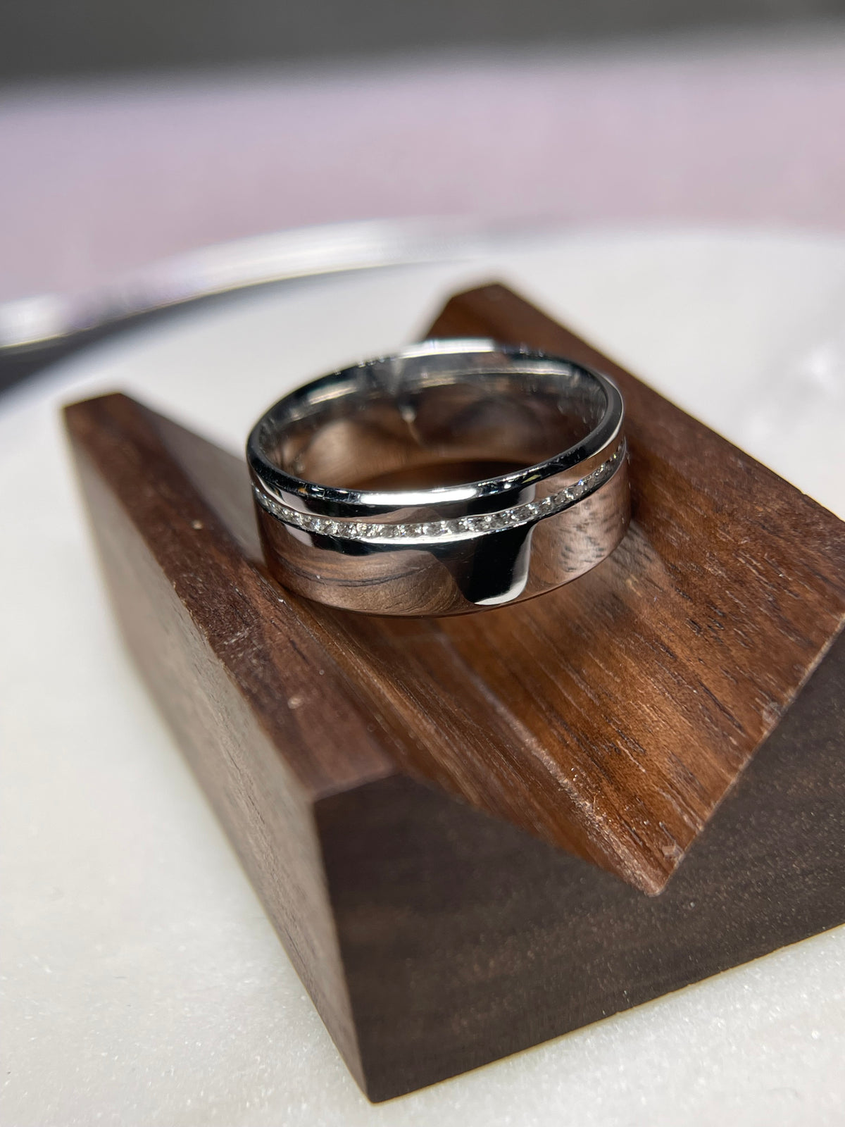 Polished Off-Center Diamond Eternity Wedding Band 14K Gold MR015