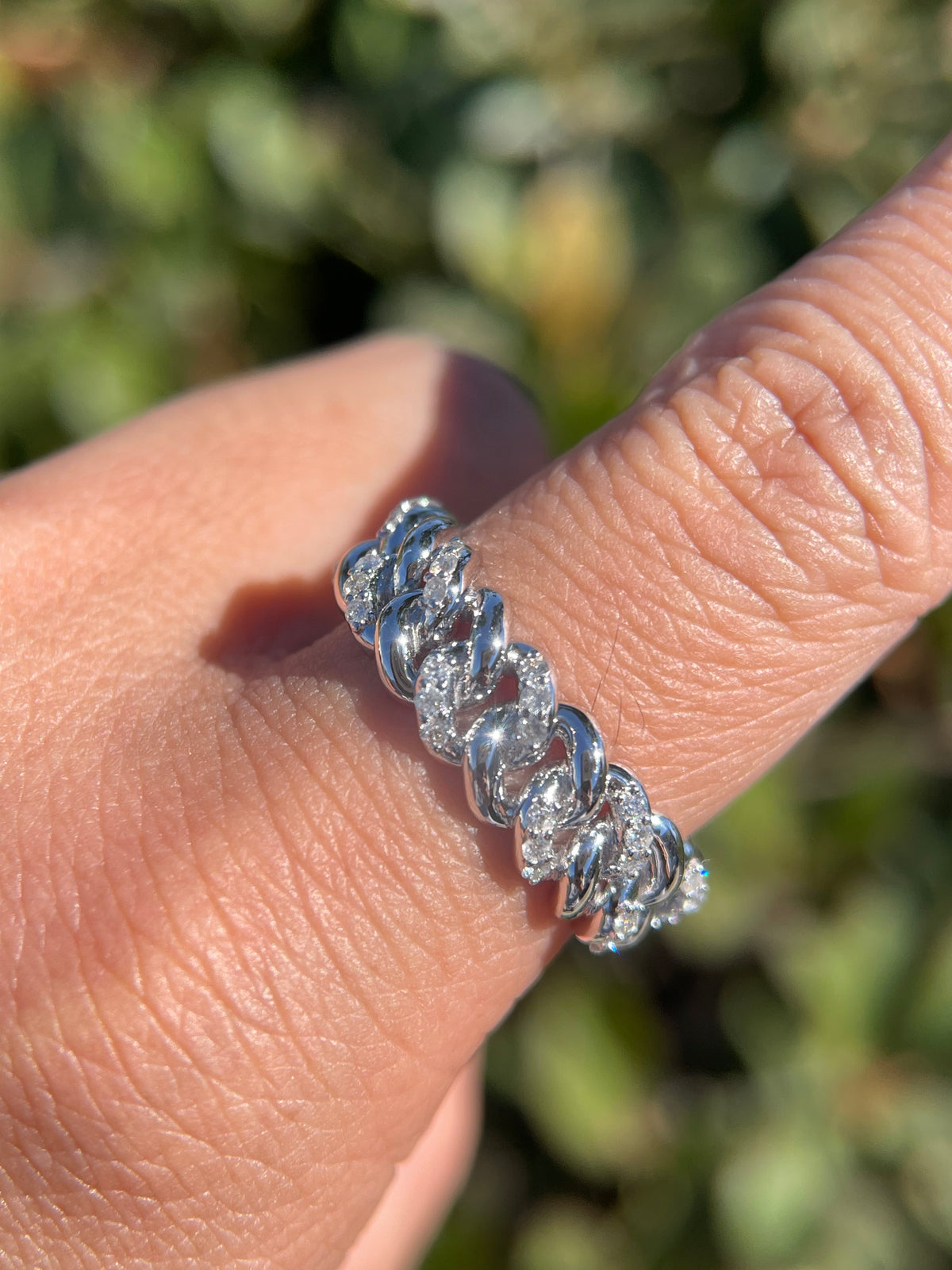 0.52ct Polished Half Diamond Rounded Cuban Link Ring Solid 14K Gold MR032