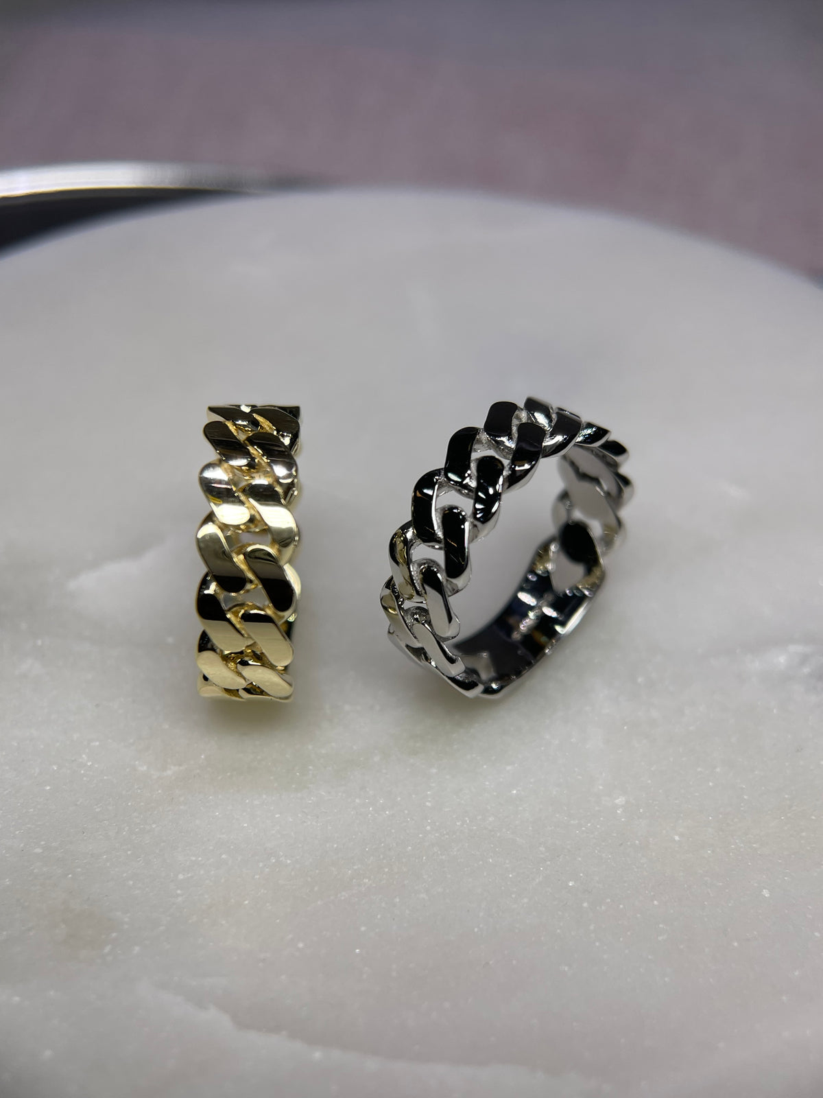 Polished Flat Cuban Link Ring Solid 14K Gold MR029