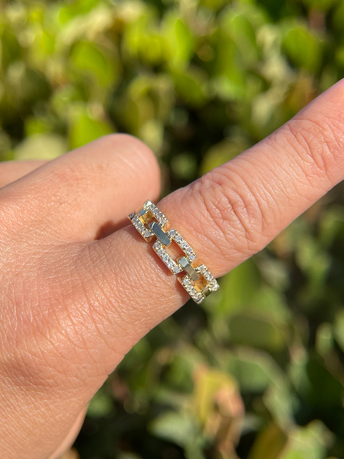 0.52ct Polished Diamond Chain Link Ring Solid 14K Gold MR033