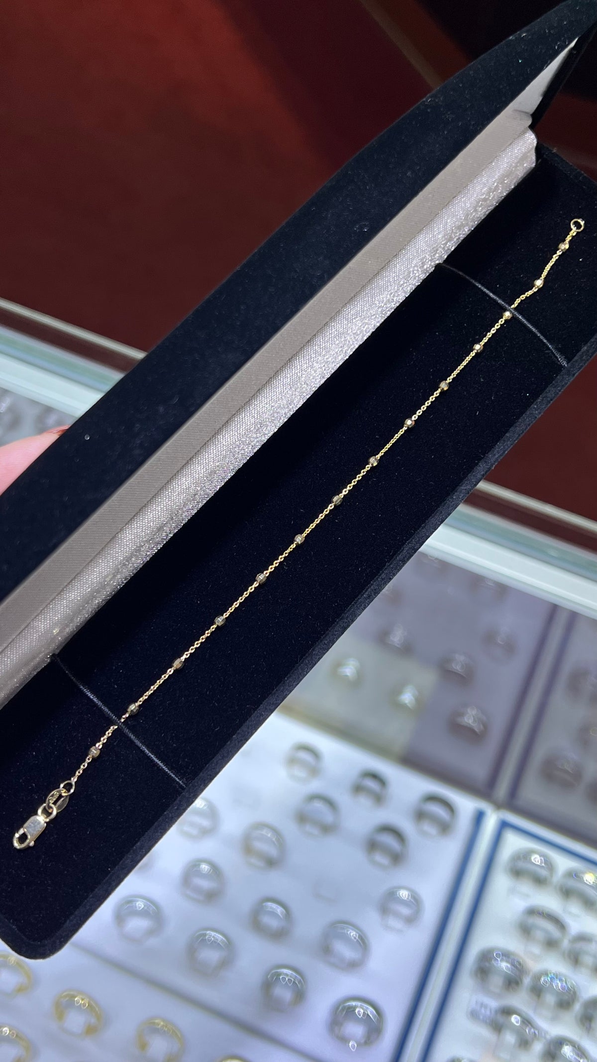 Small Beaded (White OR Yellow) Bracelet 14K Solid Gold DFB010