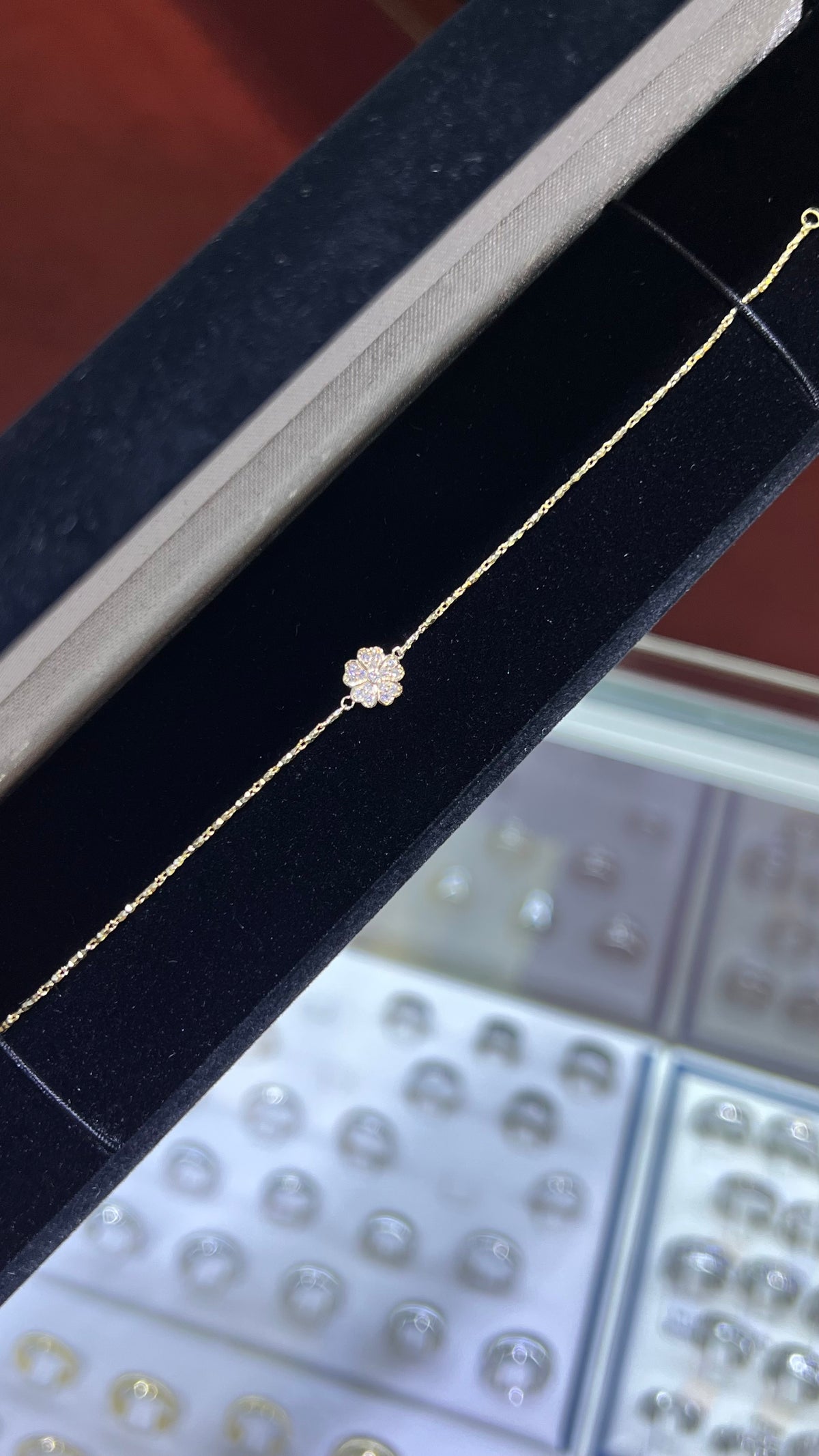 Single Floral Diamond Bracelet 14K Solid Gold DFB013