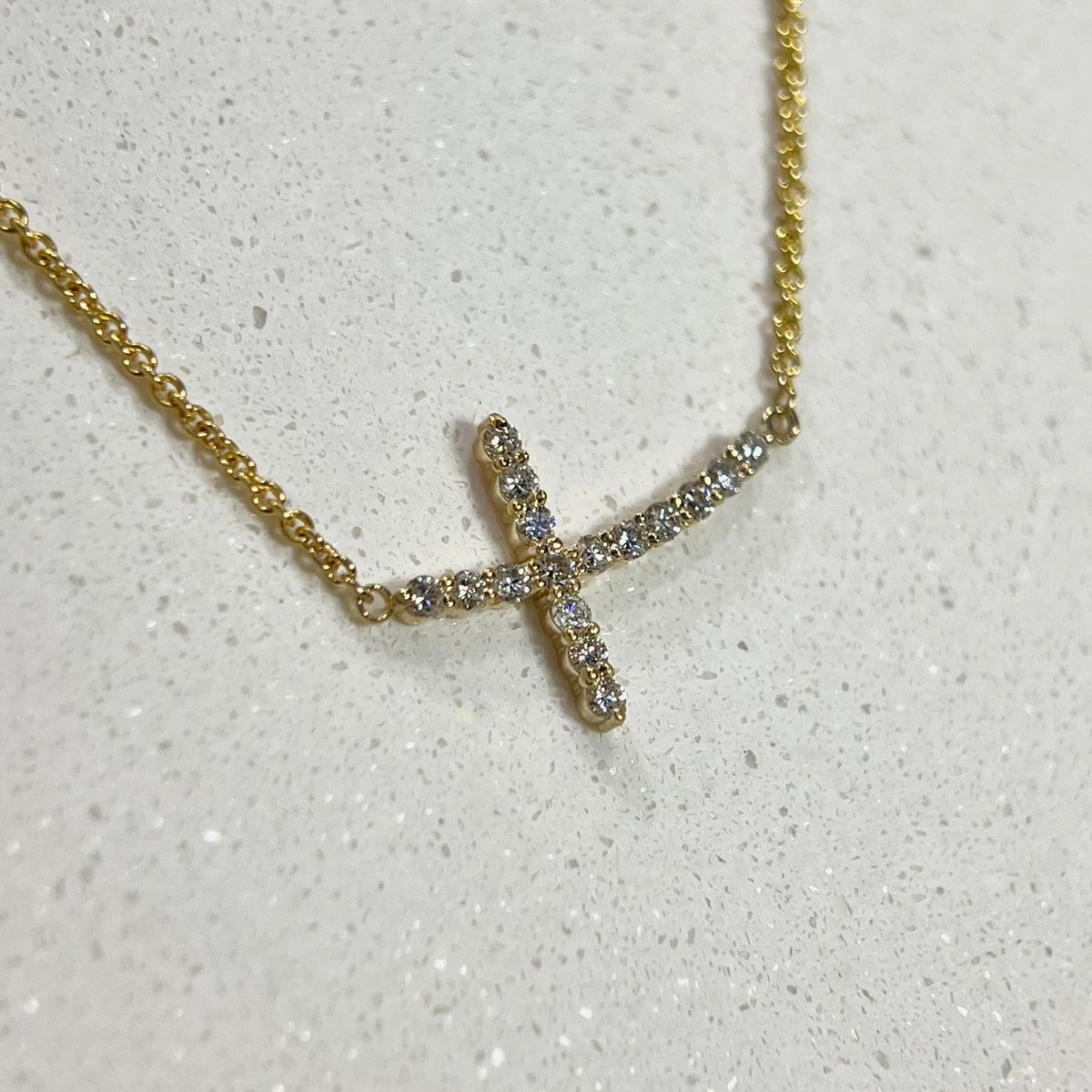 1.3mm Rolo Chain w/ Large Diamond Cross Necklace 14K Solid Gold DFN002