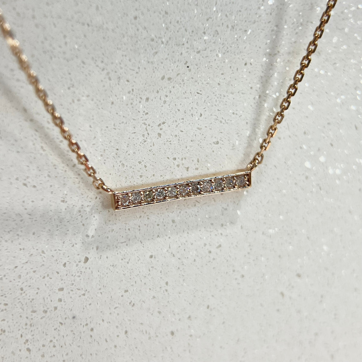 1.2mm Cable Chain w/ Medium Diamond Bar Necklace 14K Solid Gold DFN005