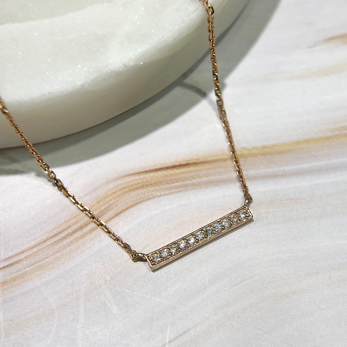 1.2mm Cable Chain w/ Medium Diamond Bar Necklace 14K Solid Gold DFN005