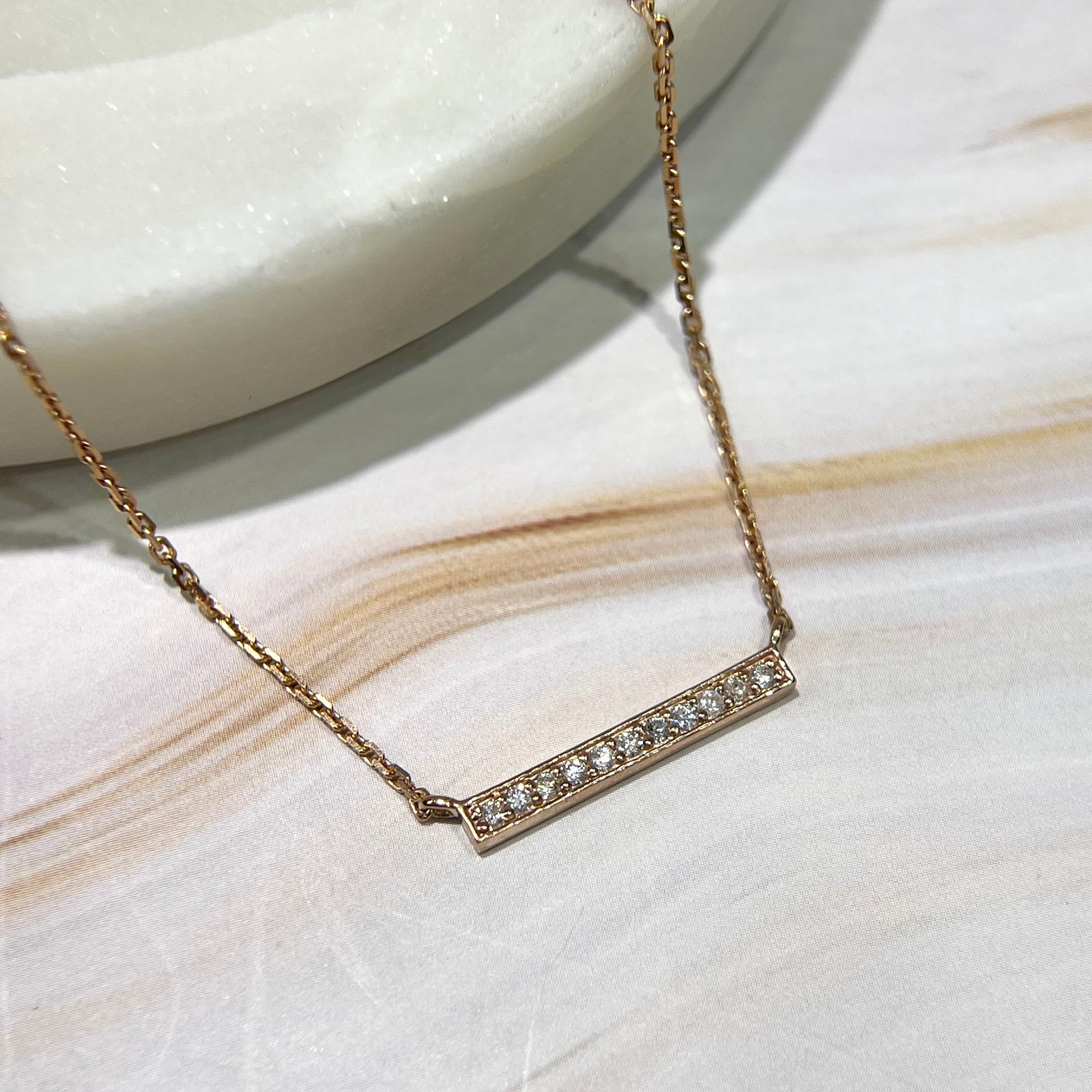 1.2mm Cable Chain w/ Medium Diamond Bar Necklace 14K Solid Gold DFN005