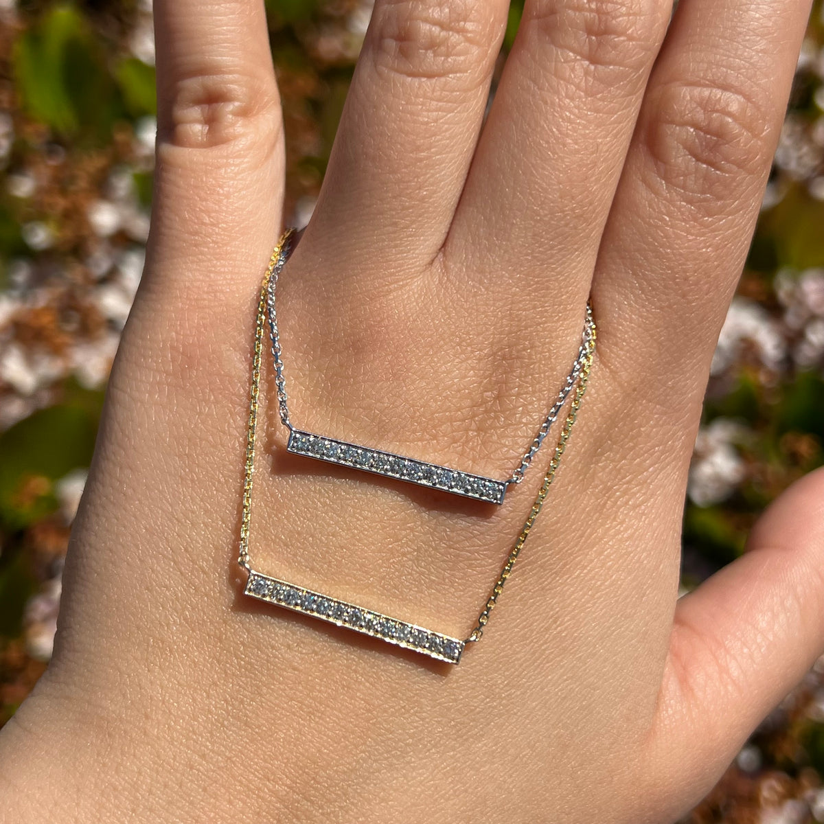 1.2mm Cable Chain w/ Large Diamond Bar Necklace 14K Solid Gold DFN006