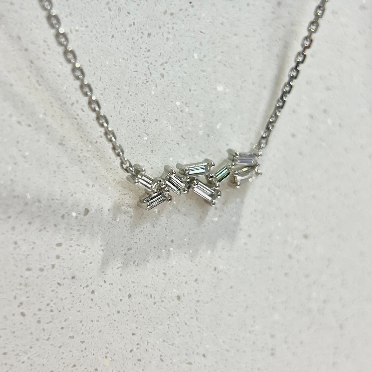 1.2mm Cable Chain w/ Diamond Baguette Cluster Necklace 14K Solid Gold DFN008