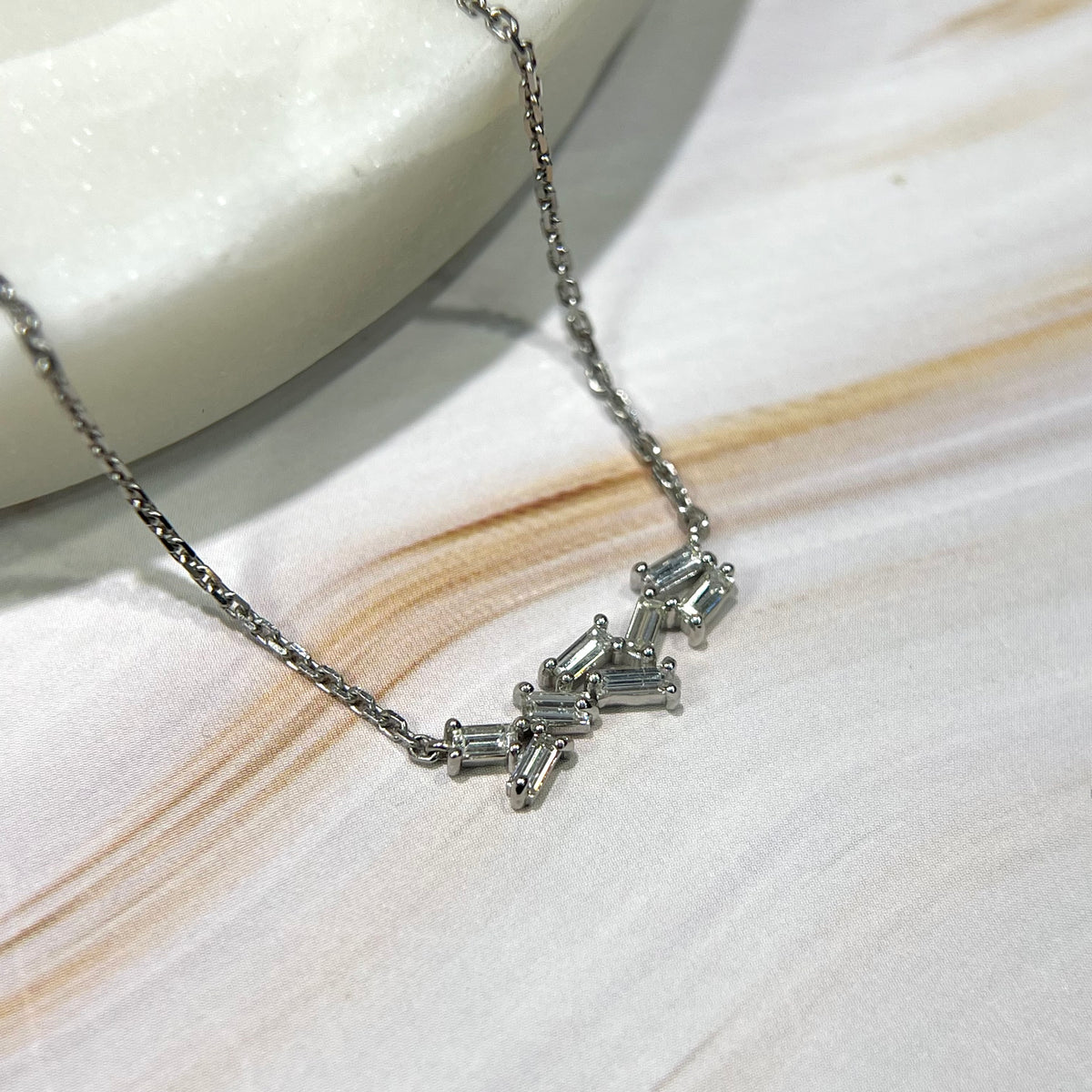 1.2mm Cable Chain w/ Diamond Baguette Cluster Necklace 14K Solid Gold DFN008